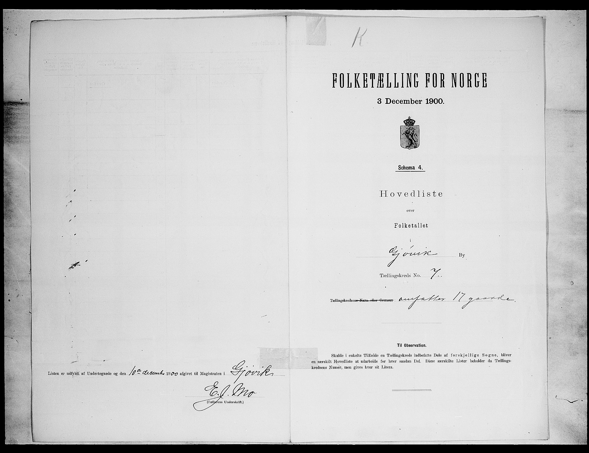 SAH, 1900 census for Gjøvik, 1900, p. 27