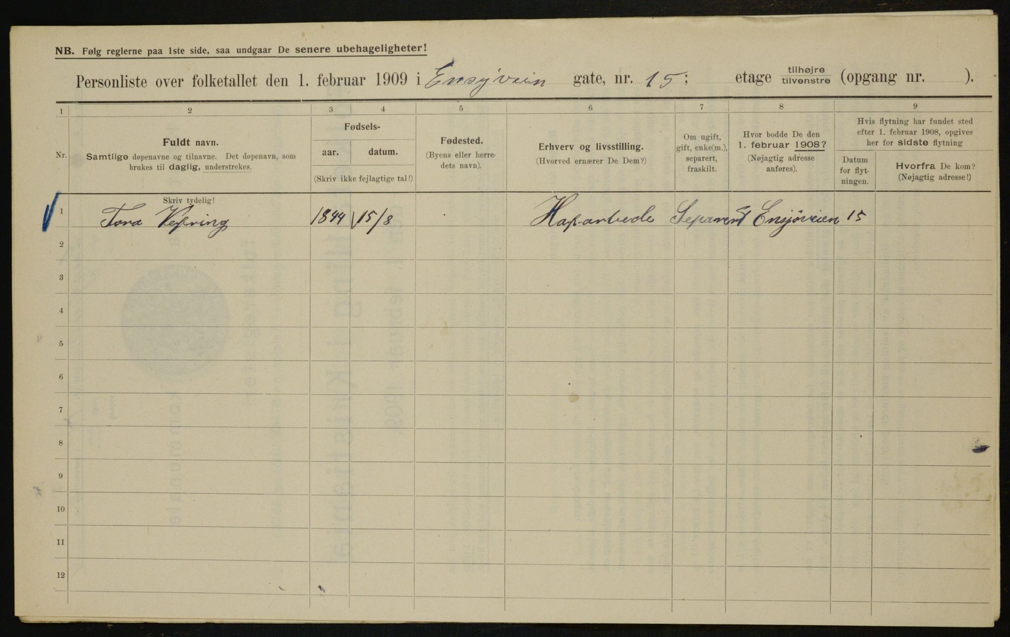 OBA, Municipal Census 1909 for Kristiania, 1909, p. 19823