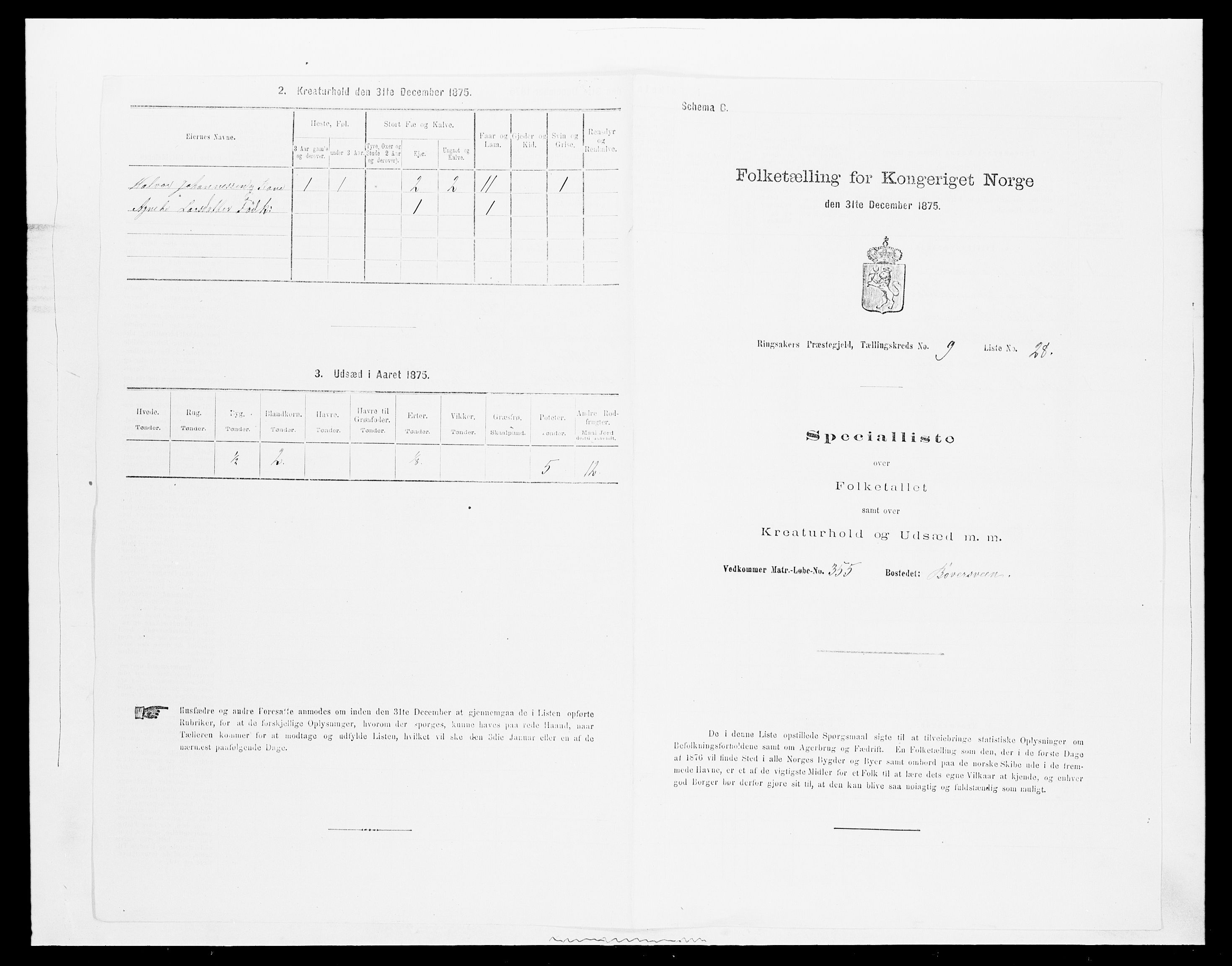 SAH, 1875 census for 0412P Ringsaker, 1875, p. 1847