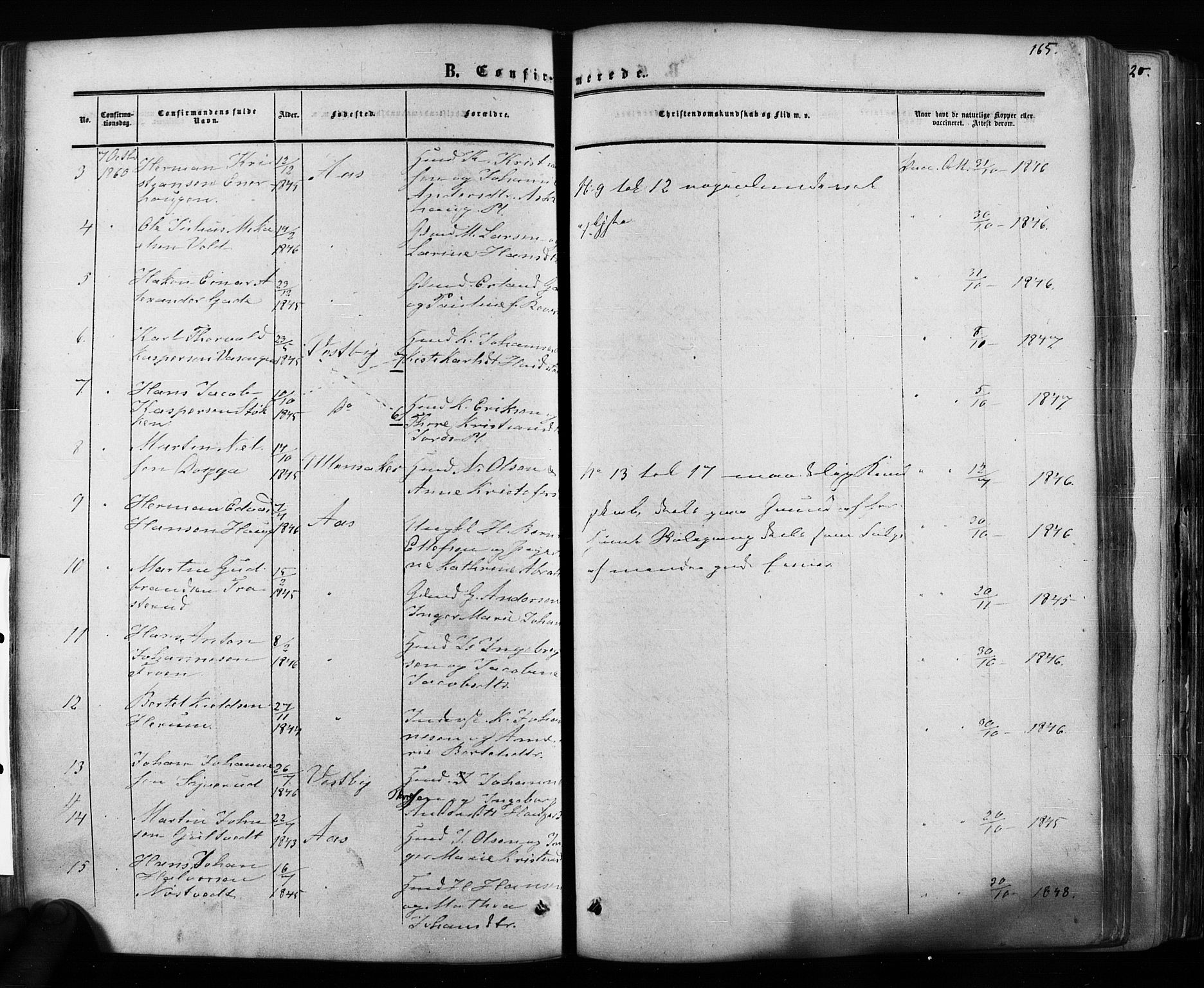 Ås prestekontor Kirkebøker, AV/SAO-A-10894/F/Fa/L0007: Parish register (official) no. I 7, 1854-1870, p. 165