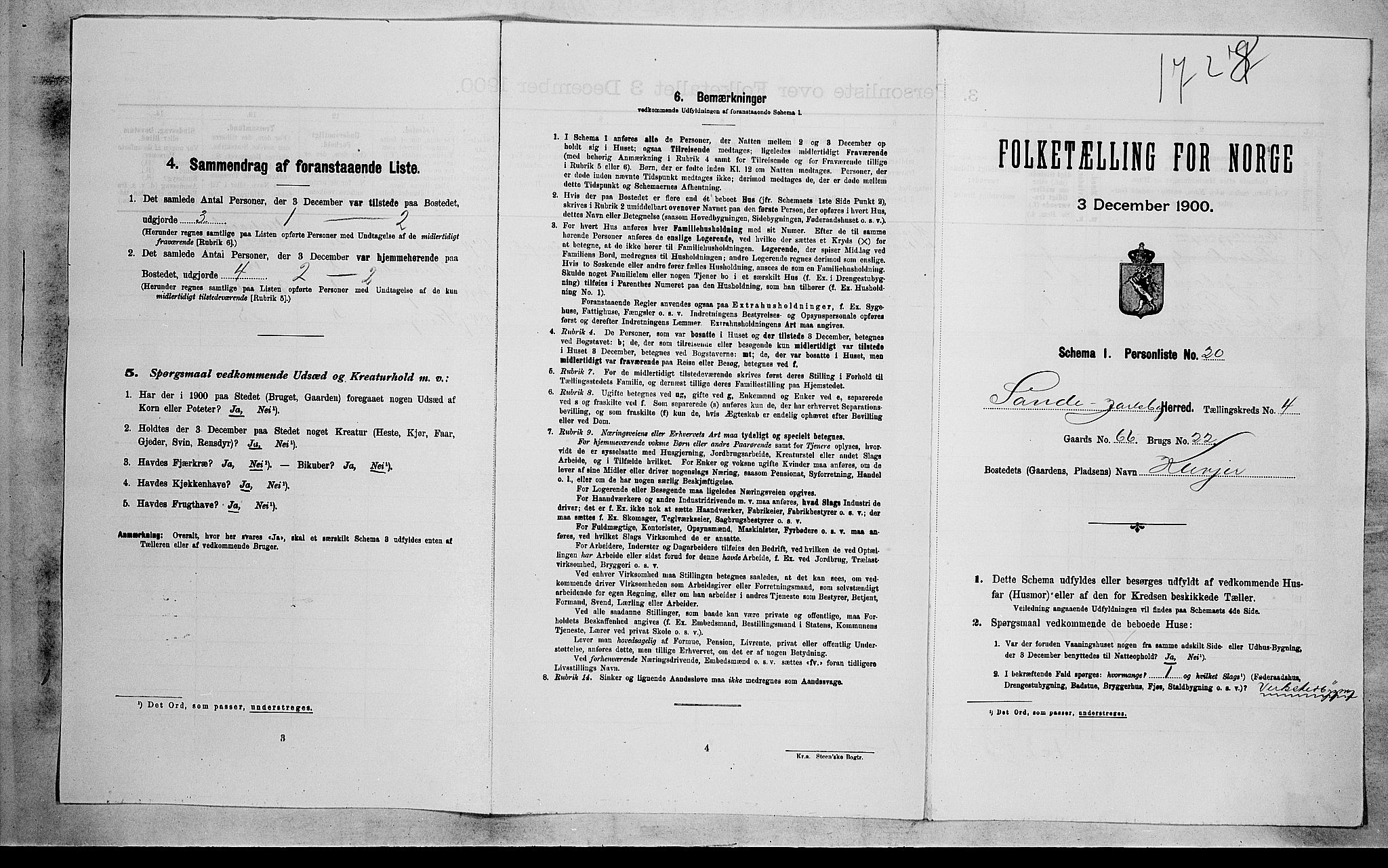 RA, 1900 census for Sande, 1900, p. 661