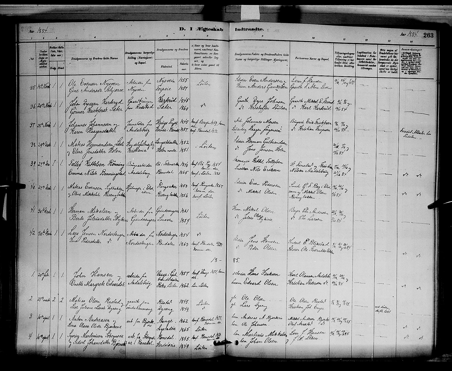 Løten prestekontor, SAH/PREST-022/L/La/L0005: Parish register (copy) no. 5, 1878-1891, p. 263