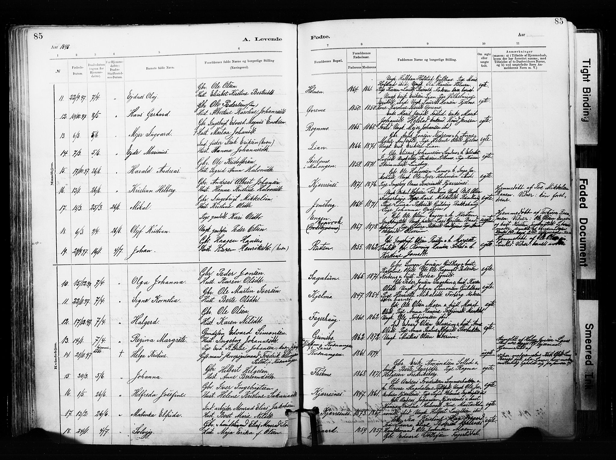 Målselv sokneprestembete, SATØ/S-1311/G/Ga/Gaa/L0007kirke: Parish register (official) no. 7, 1884-1903, p. 85
