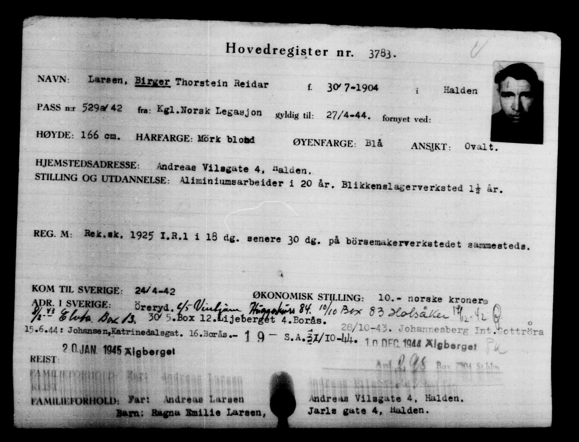 Utenriksstasjonene, Legasjonen i Stockholm, Flyktningkontoret, AV/RA-S-6753/V/Va/L0004: Kjesäterkartoteket, flyktninger med registreringsnr. 3496-6610, 1940-1945, p. 331