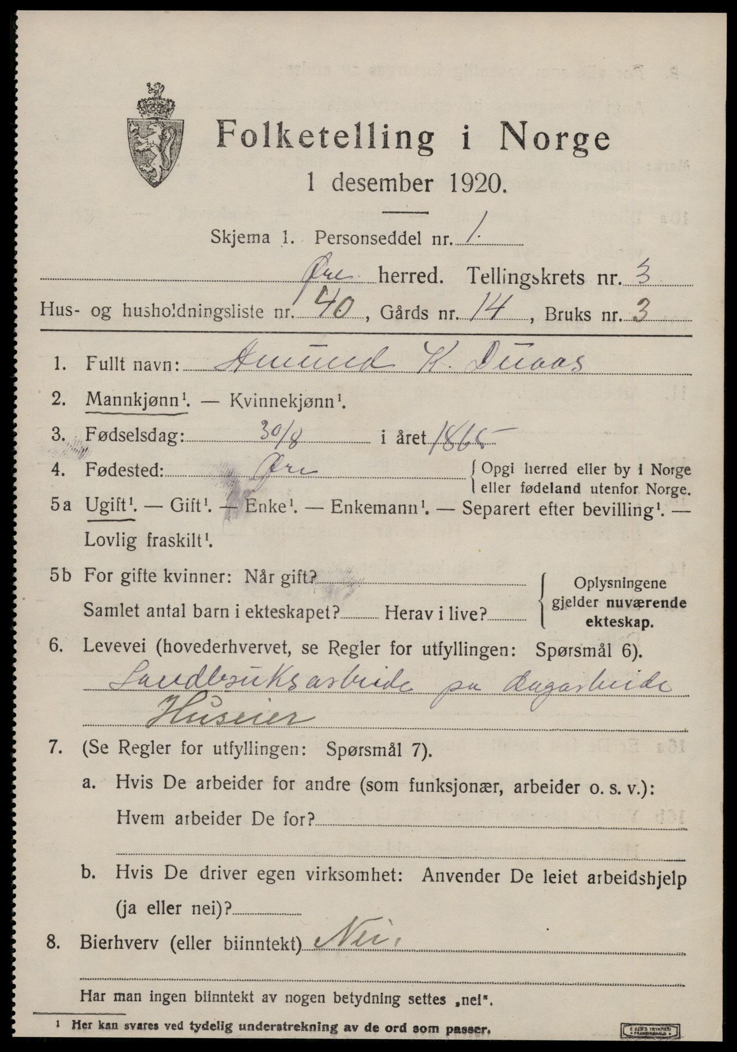 SAT, 1920 census for Øre, 1920, p. 2031