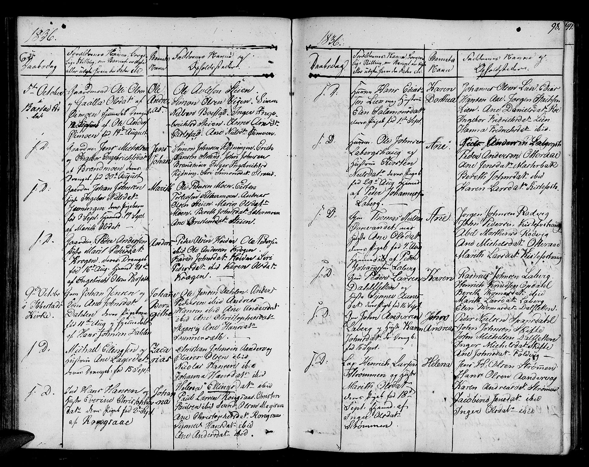 Ibestad sokneprestembete, SATØ/S-0077/H/Ha/Haa/L0005kirke: Parish register (official) no. 5, 1825-1836, p. 98