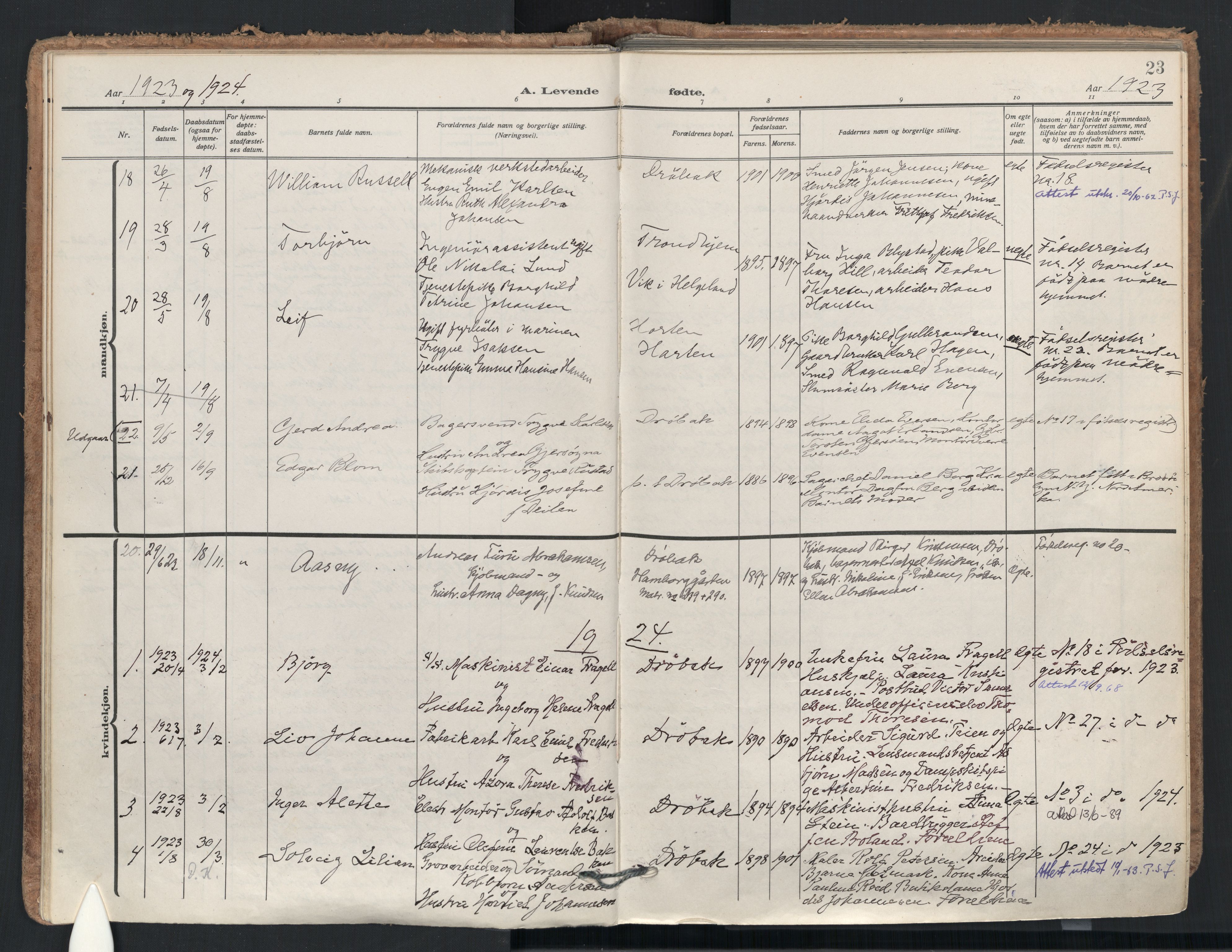 Drøbak prestekontor Kirkebøker, AV/SAO-A-10142a/F/Fb/L0004: Parish register (official) no. II 4, 1918-1933, p. 23