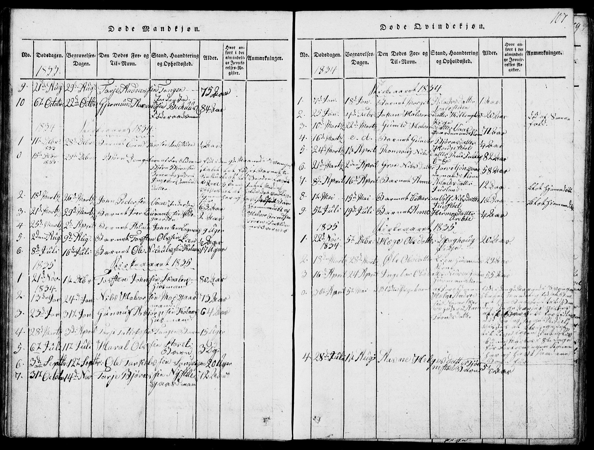 Rauland kirkebøker, AV/SAKO-A-292/G/Ga/L0001: Parish register (copy) no. I 1, 1814-1843, p. 107