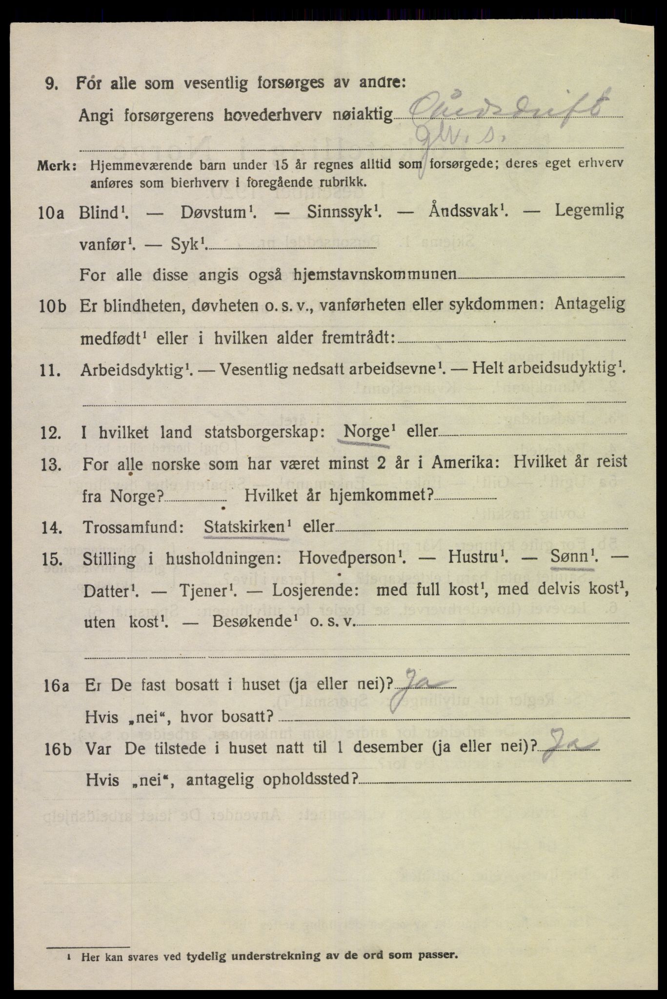 SAK, 1920 census for Lyngdal, 1920, p. 5284