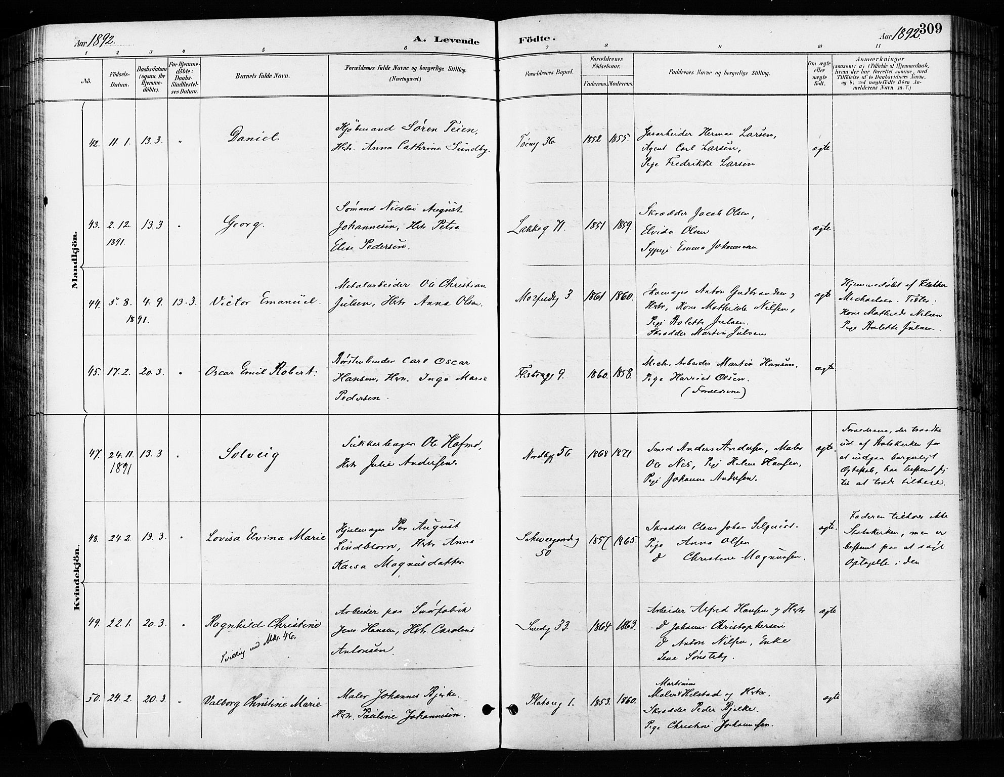 Grønland prestekontor Kirkebøker, AV/SAO-A-10848/F/Fa/L0009: Parish register (official) no. 9, 1888-1893, p. 309