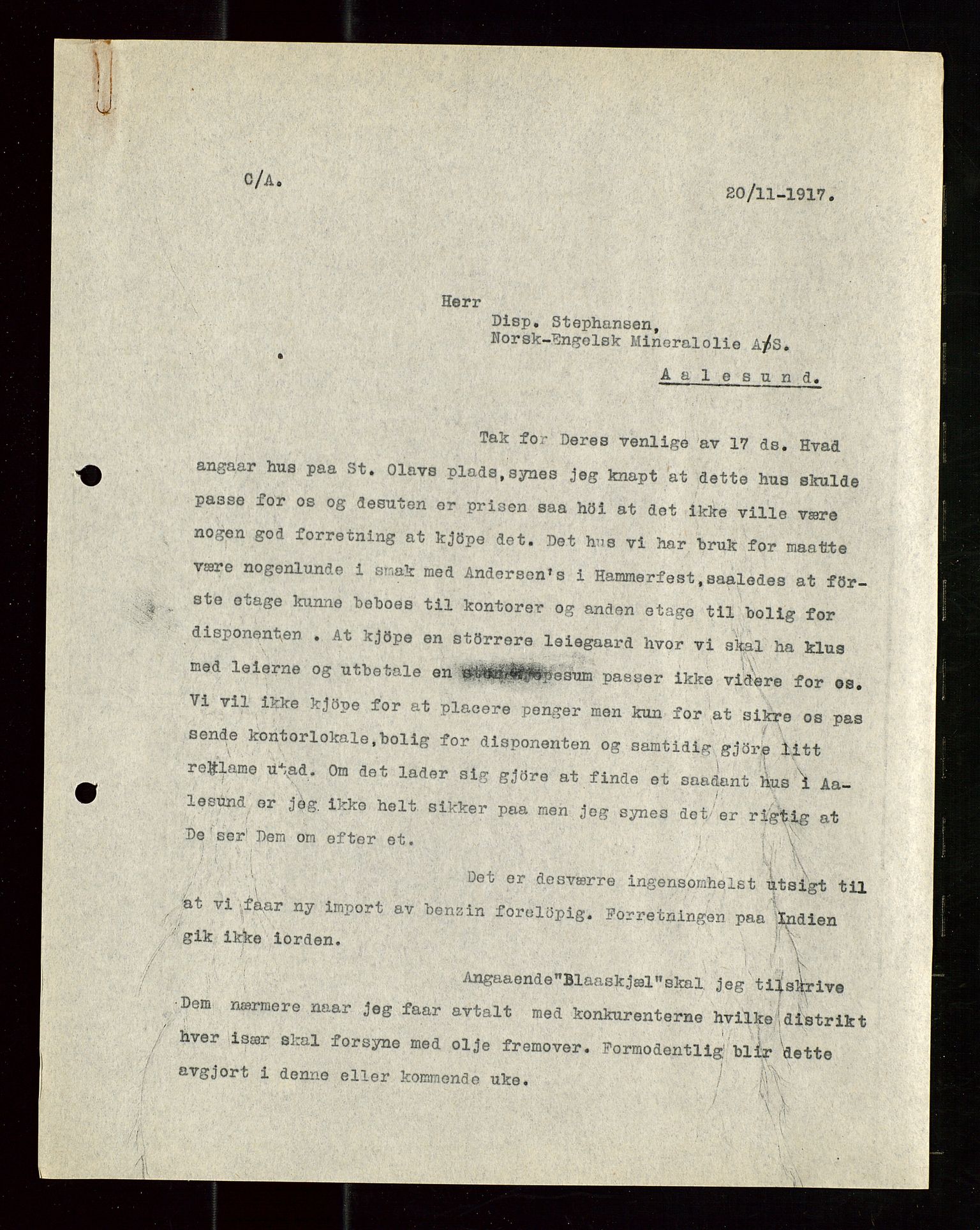 Pa 1521 - A/S Norske Shell, AV/SAST-A-101915/E/Ea/Eaa/L0019: Sjefskorrespondanse, 1917, p. 264