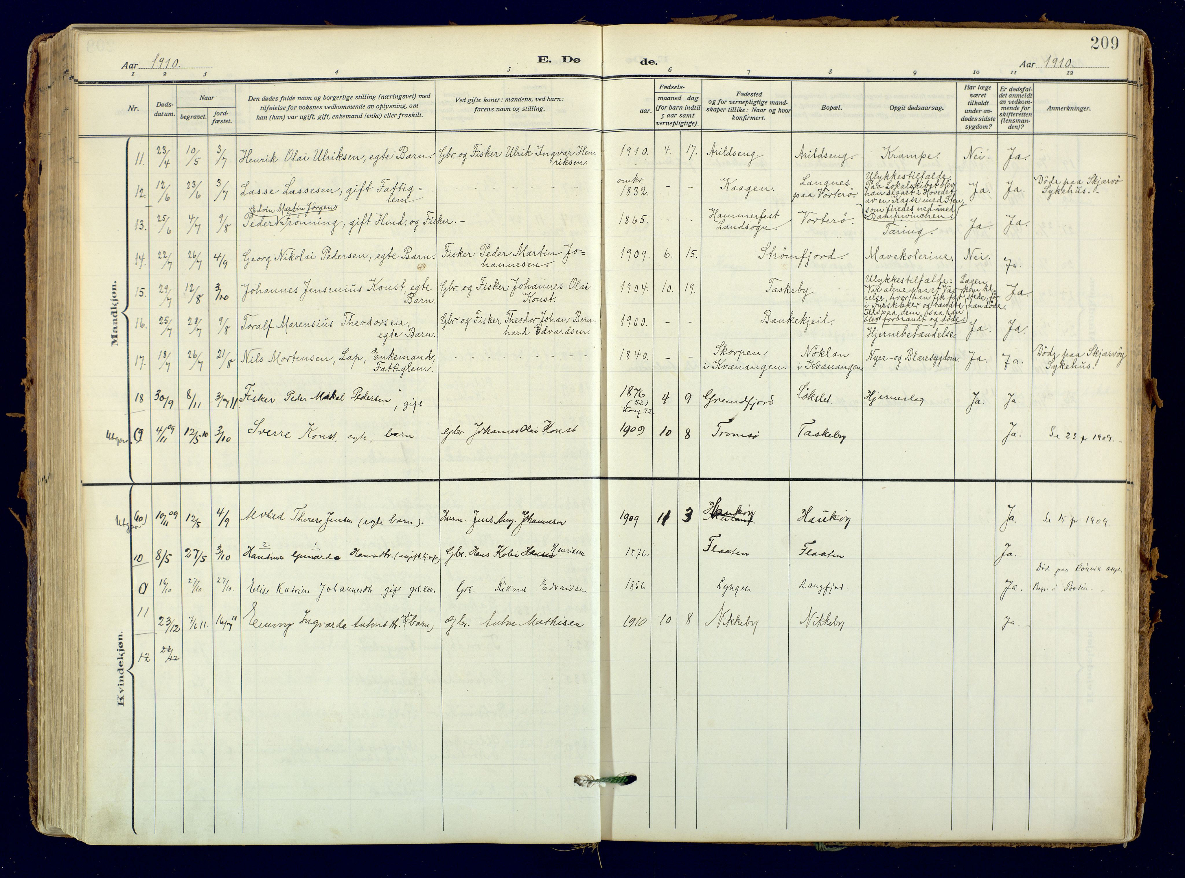 Skjervøy sokneprestkontor, AV/SATØ-S-1300/H/Ha/Haa: Parish register (official) no. 18, 1910-1926, p. 209