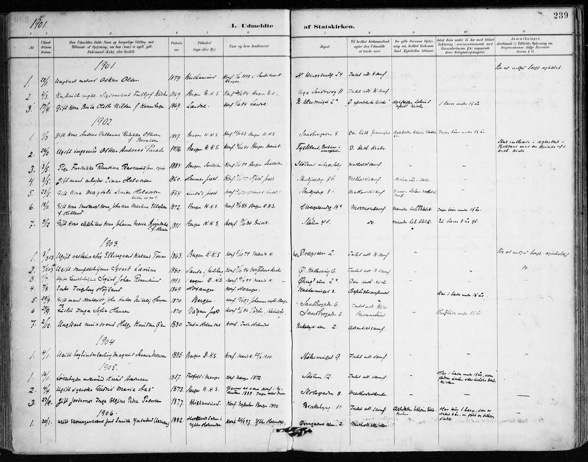 Mariakirken Sokneprestembete, AV/SAB-A-76901/H/Haa/L0008: Parish register (official) no. A 8, 1893-1942, p. 239