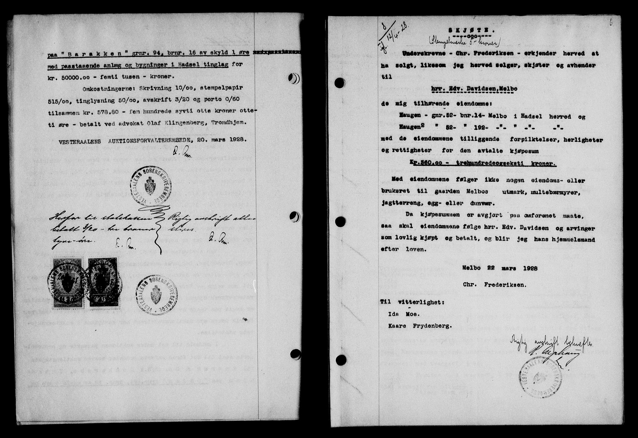 Vesterålen sorenskriveri, AV/SAT-A-4180/1/2/2Ca/L0046: Mortgage book no. 39, 1928-1928, Deed date: 12.04.1928