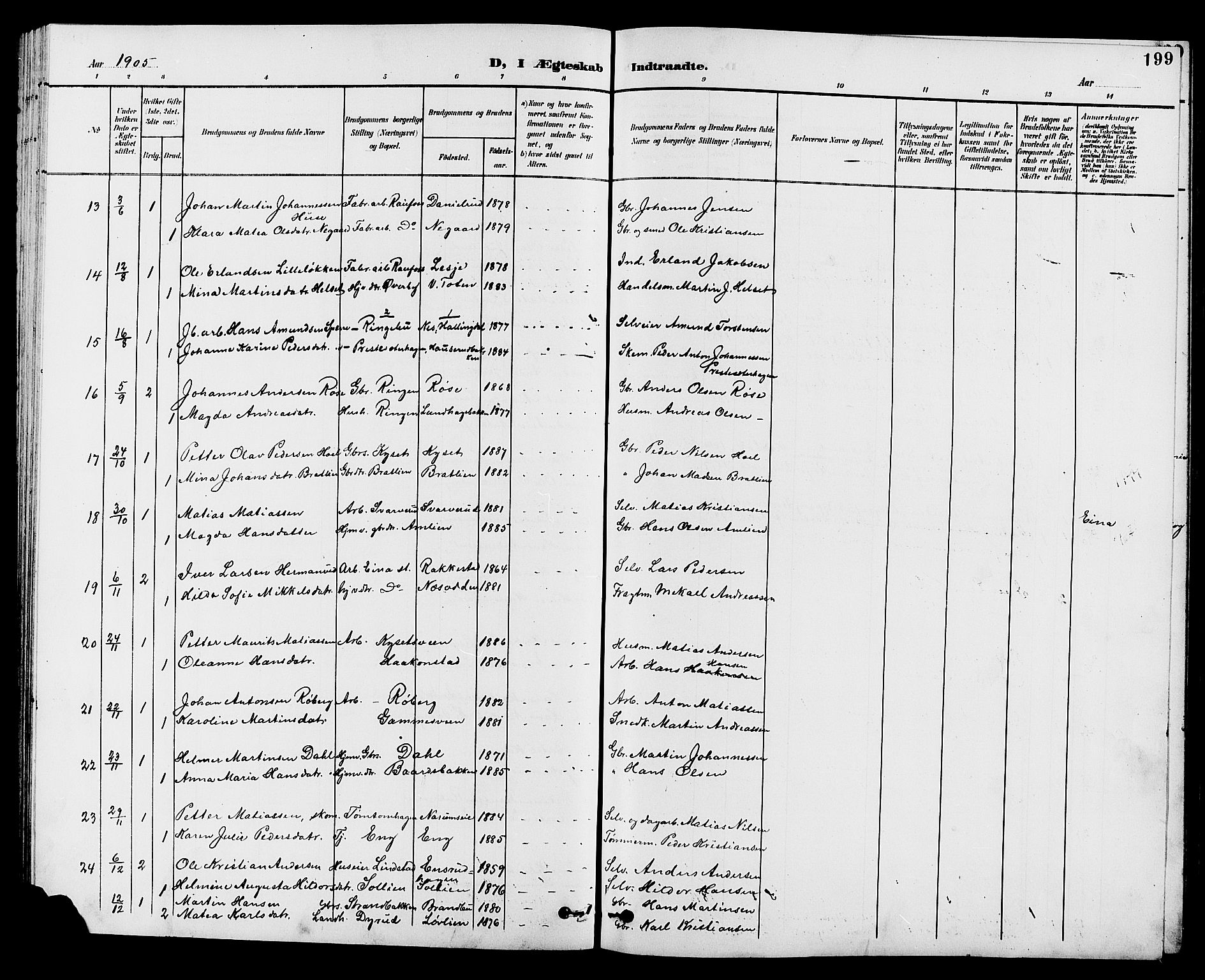 Vestre Toten prestekontor, AV/SAH-PREST-108/H/Ha/Hab/L0010: Parish register (copy) no. 10, 1900-1912, p. 199