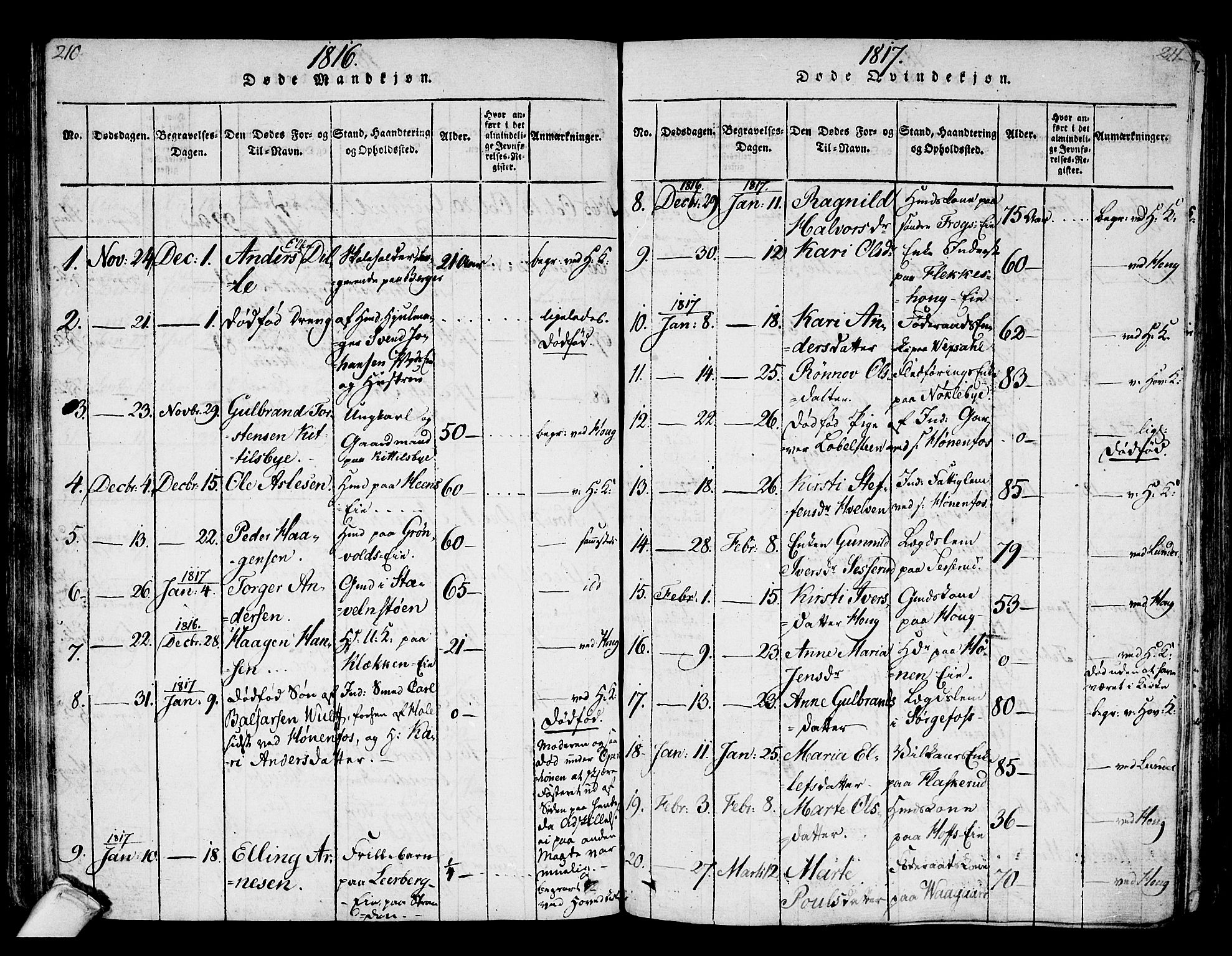 Norderhov kirkebøker, AV/SAKO-A-237/F/Fa/L0008: Parish register (official) no. 8, 1814-1833, p. 210-211