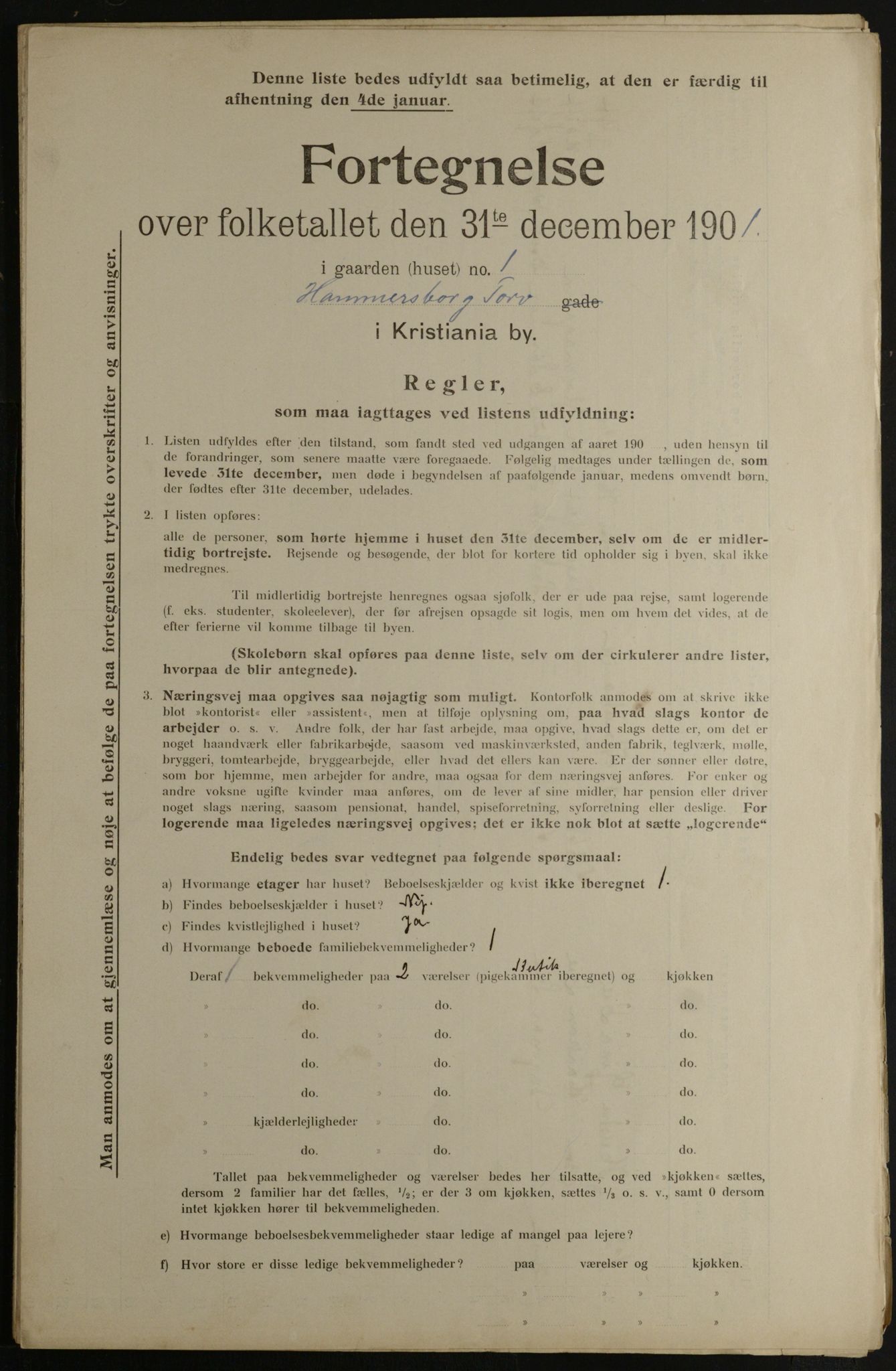 OBA, Municipal Census 1901 for Kristiania, 1901, p. 5562