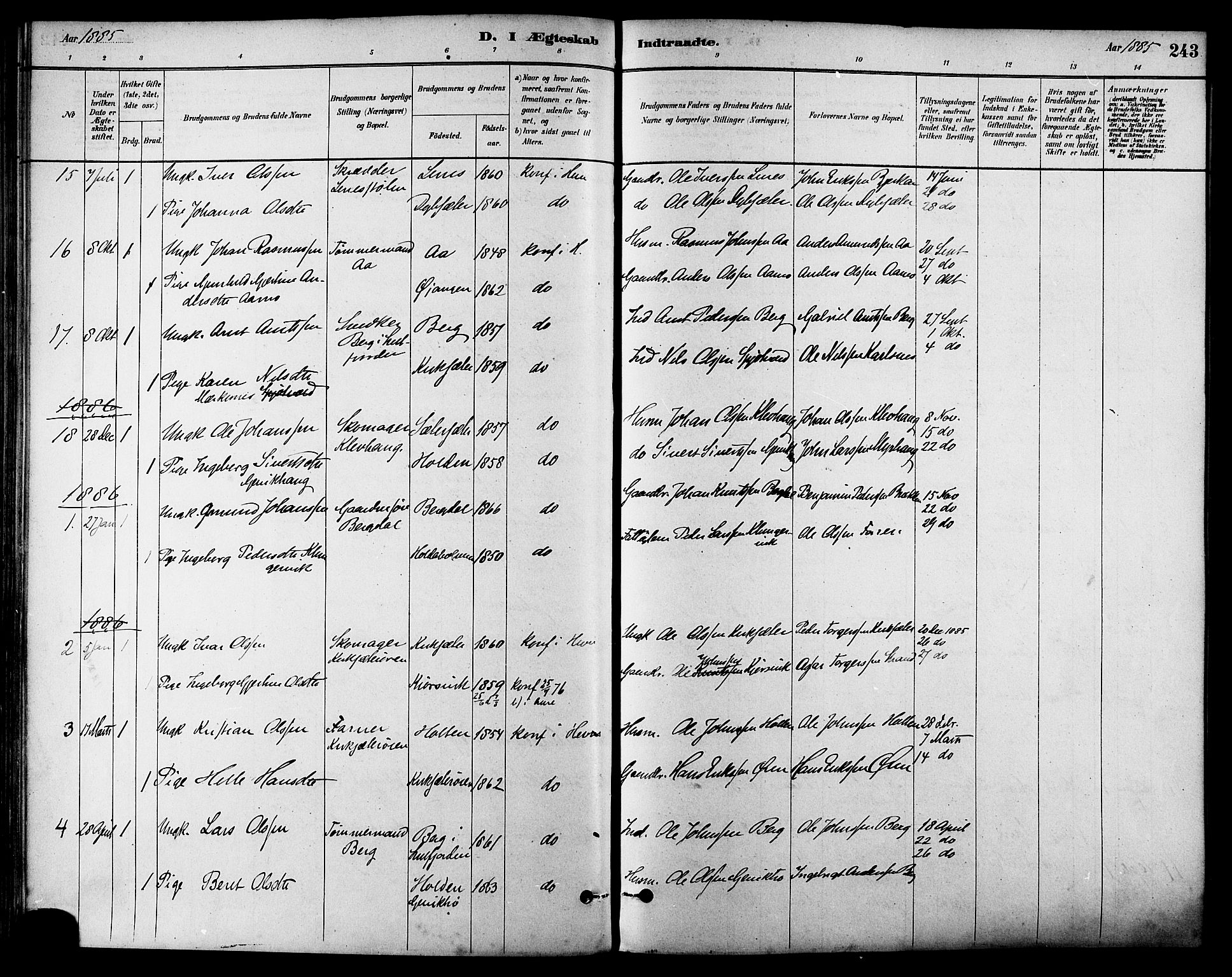 Ministerialprotokoller, klokkerbøker og fødselsregistre - Sør-Trøndelag, SAT/A-1456/630/L0496: Parish register (official) no. 630A09, 1879-1895, p. 243