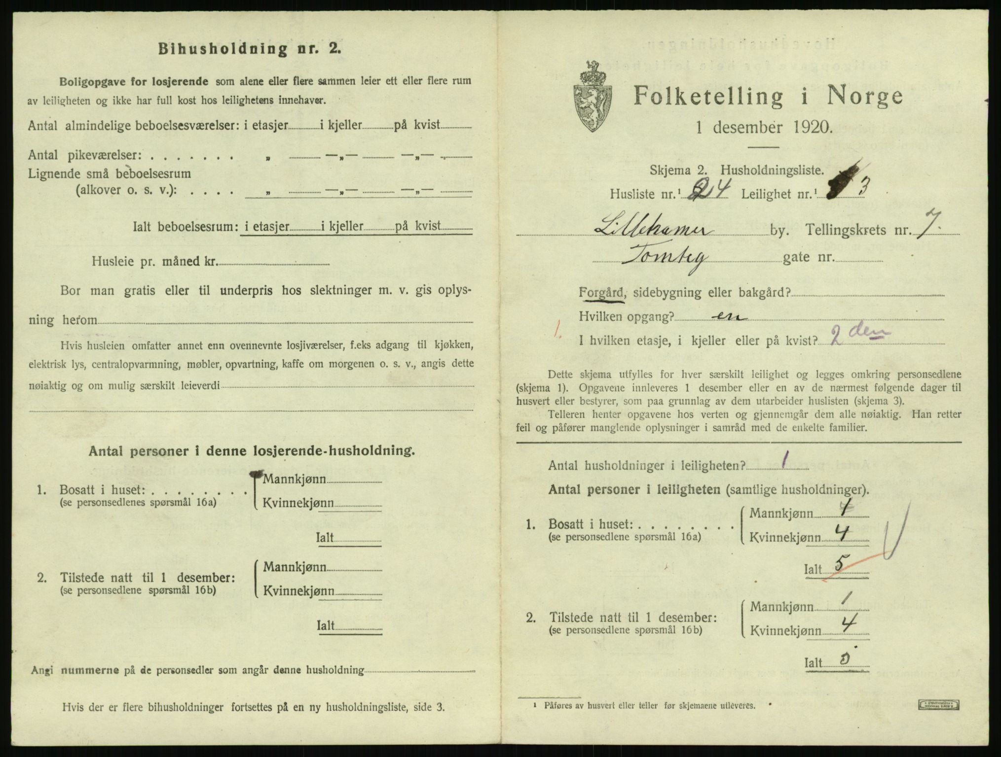 SAH, 1920 census for Lillehammer, 1920, p. 2746