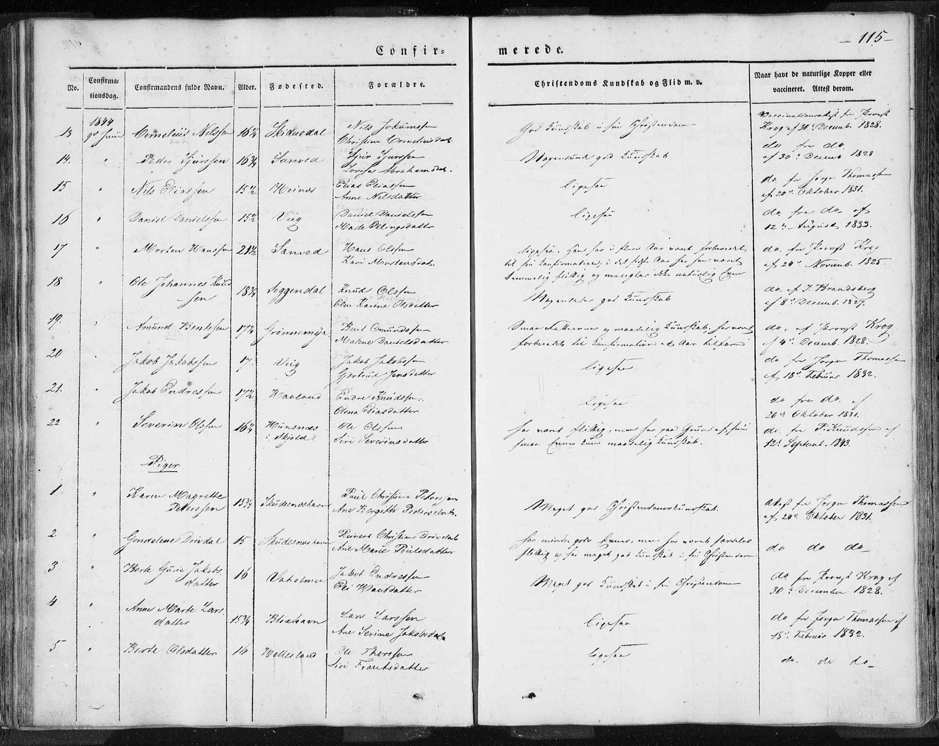 Skudenes sokneprestkontor, AV/SAST-A -101849/H/Ha/Haa/L0002: Parish register (official) no. A 2.1, 1841-1846, p. 115