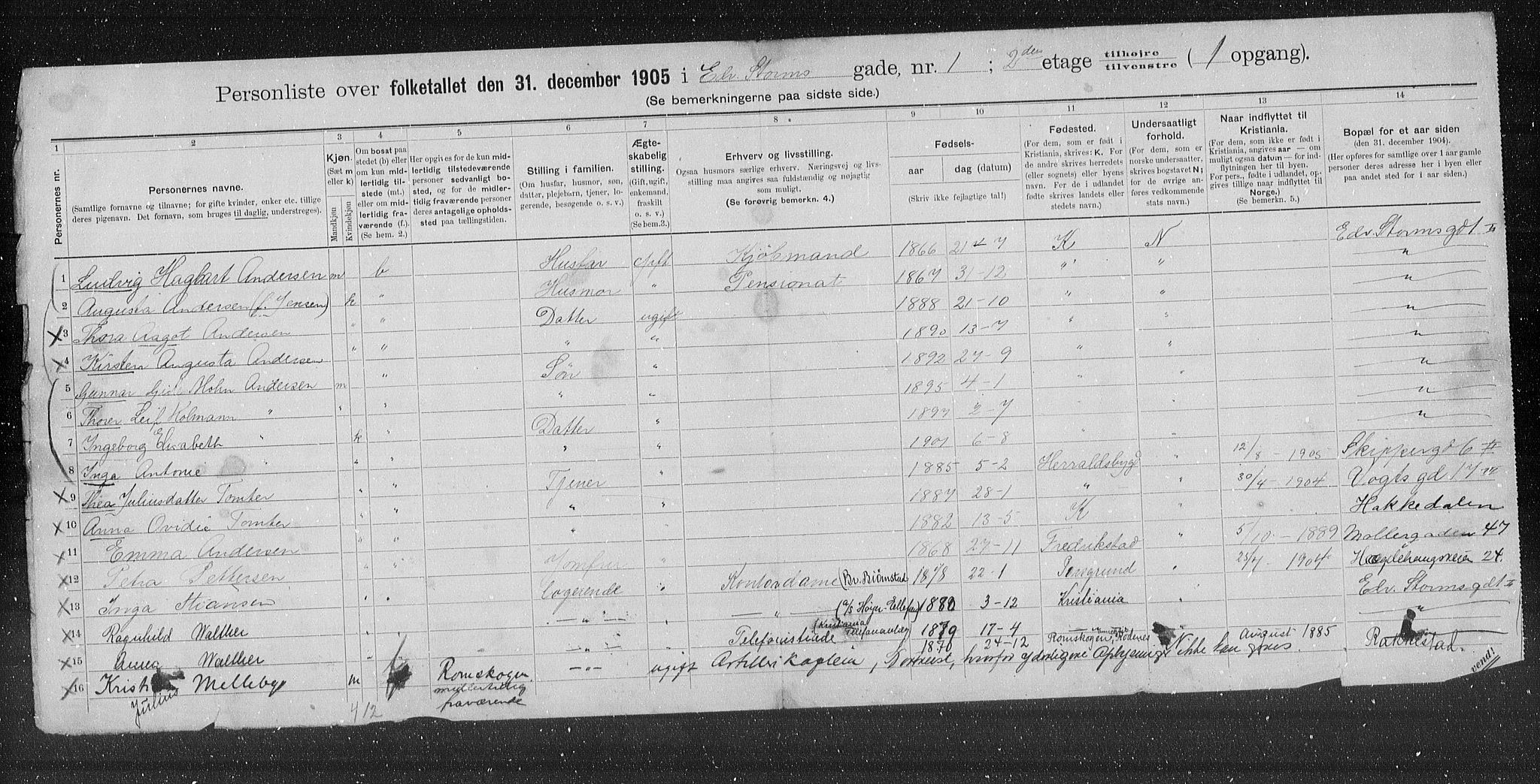 OBA, Municipal Census 1905 for Kristiania, 1905, p. 9762