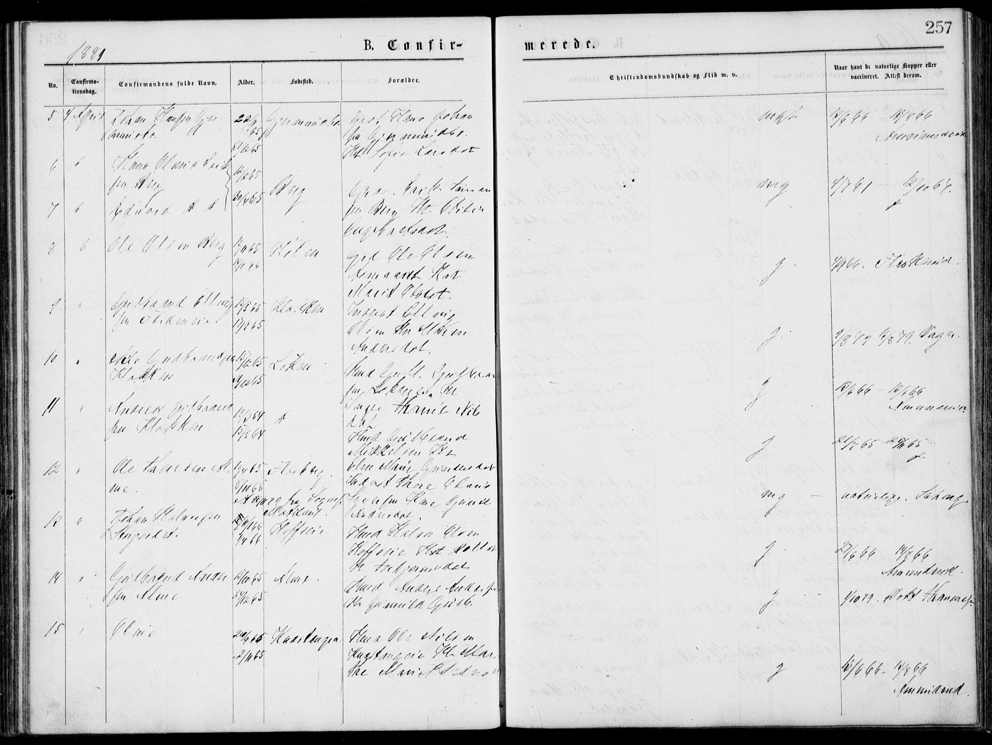 Norderhov kirkebøker, AV/SAKO-A-237/G/Gb/L0001: Parish register (copy) no. II 1, 1876-1899, p. 257