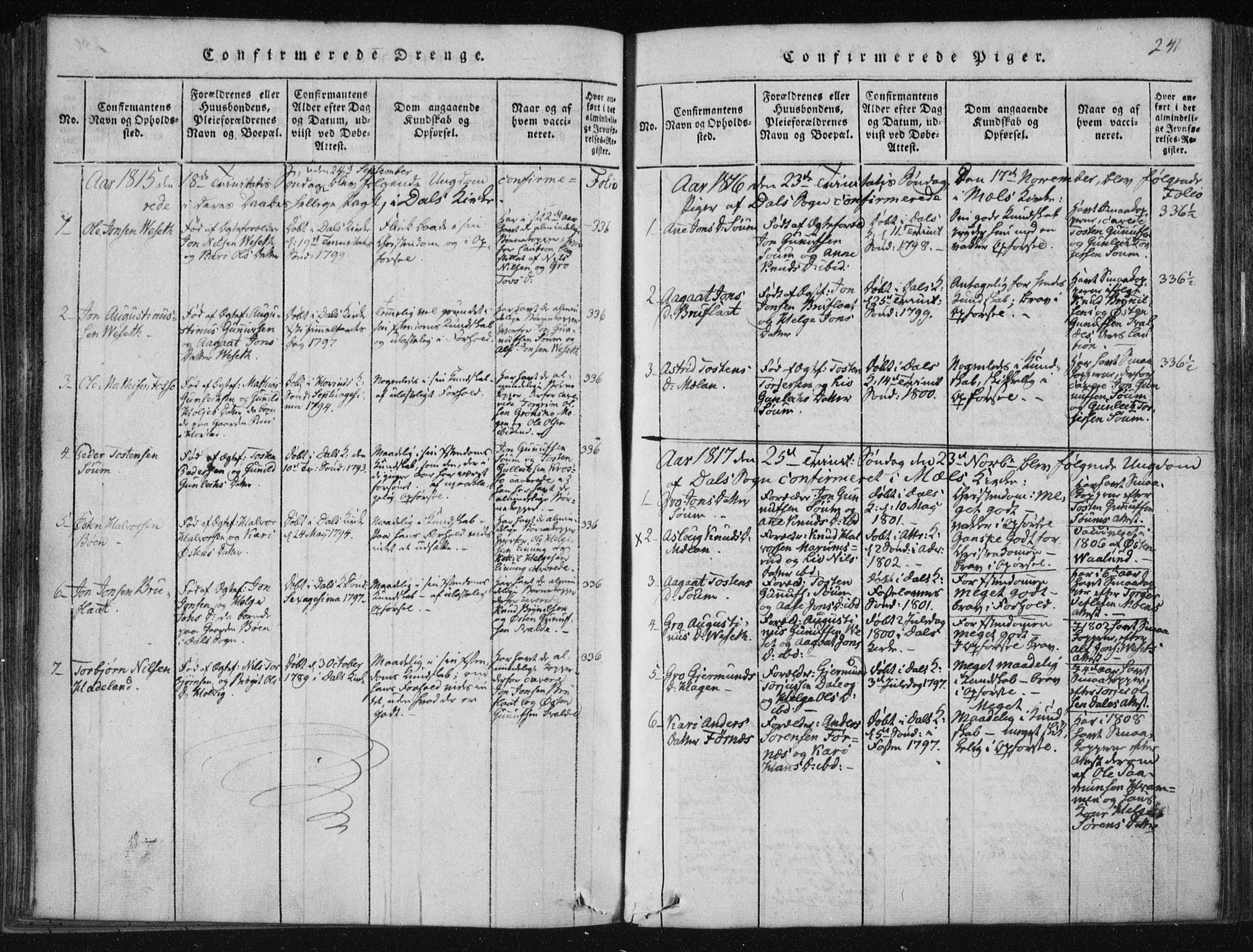 Tinn kirkebøker, SAKO/A-308/F/Fc/L0001: Parish register (official) no. III 1, 1815-1843, p. 241