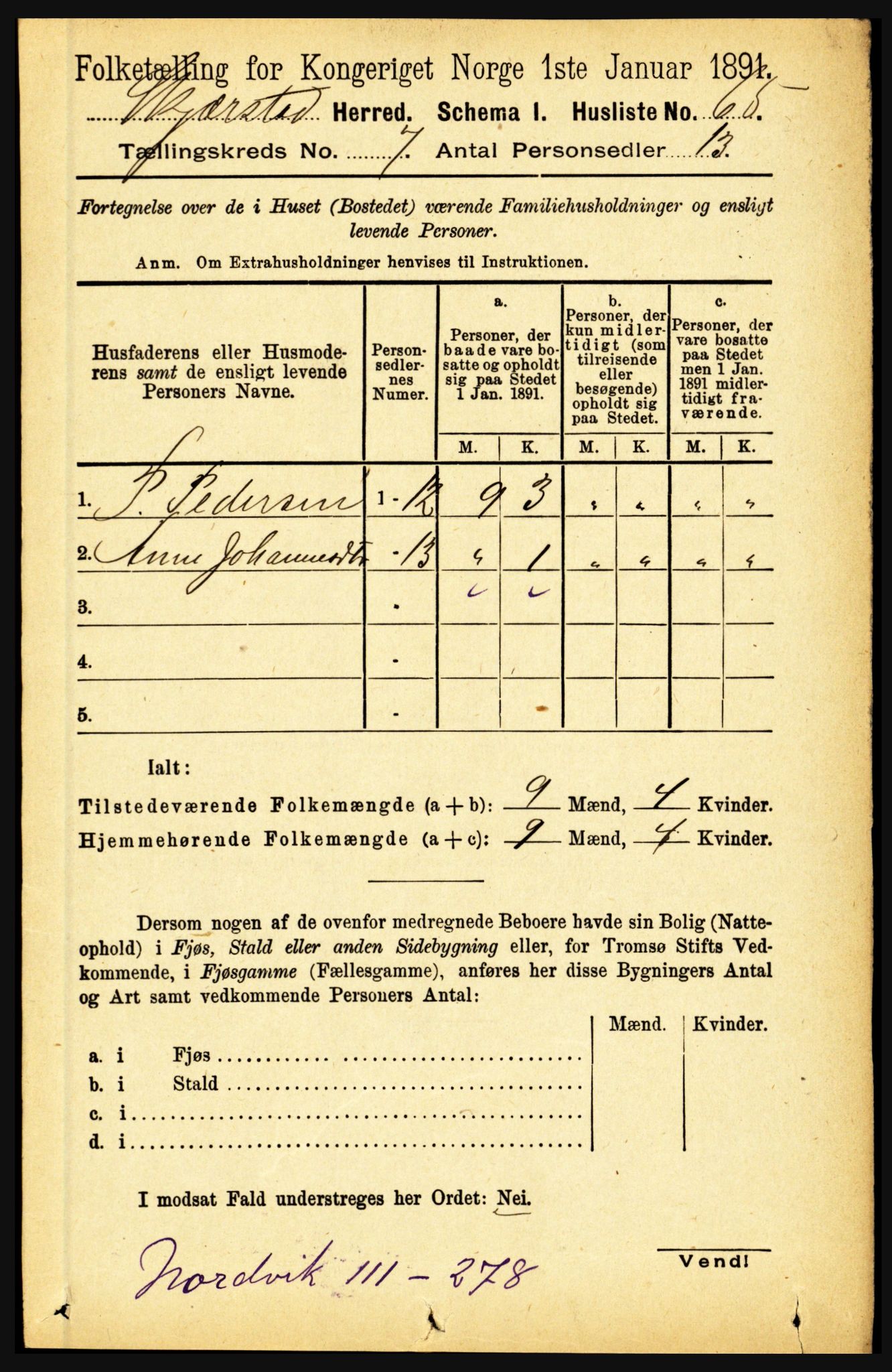 RA, 1891 census for 1842 Skjerstad, 1891, p. 2590