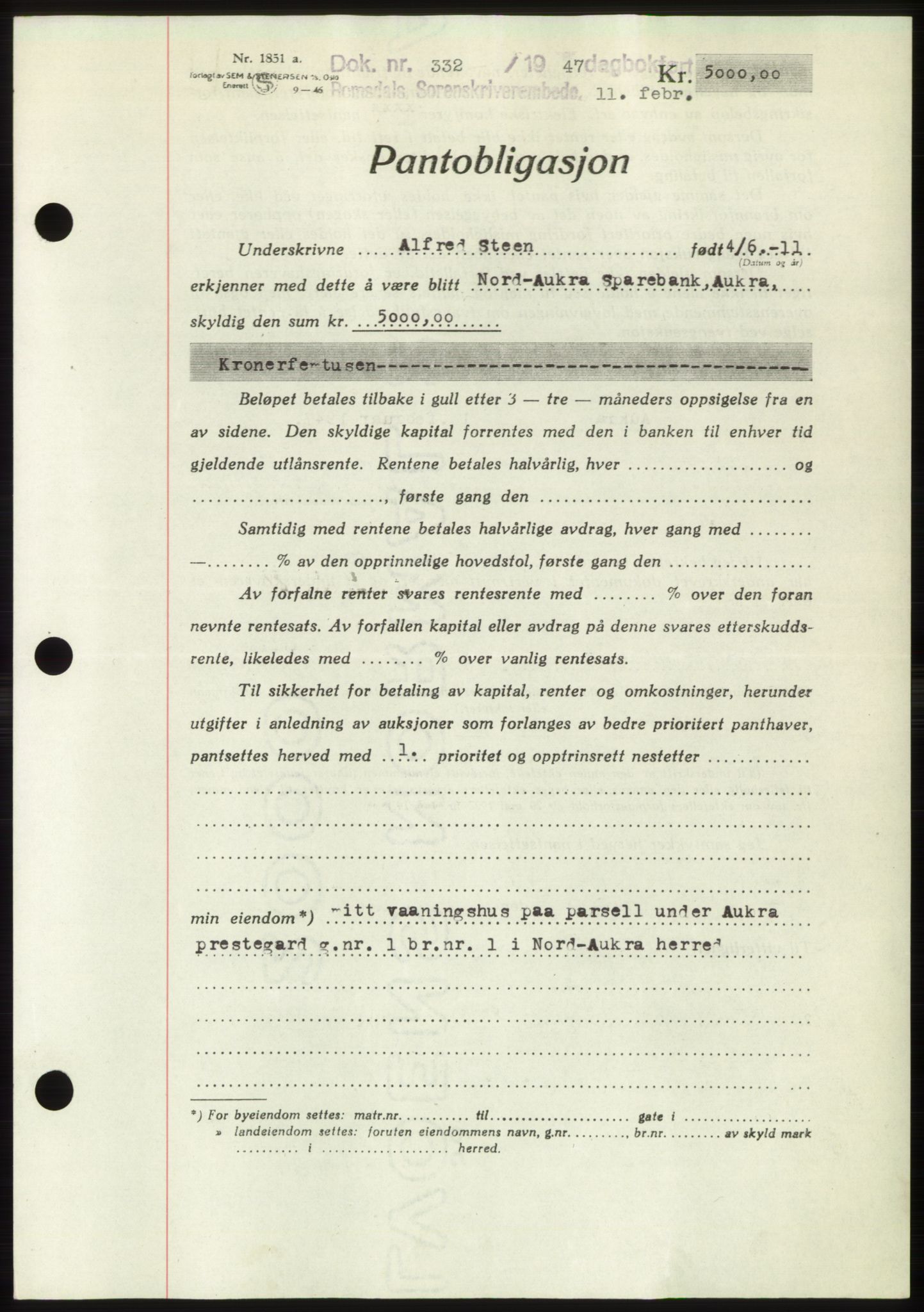 Romsdal sorenskriveri, AV/SAT-A-4149/1/2/2C: Mortgage book no. B3, 1946-1948, Diary no: : 332/1947