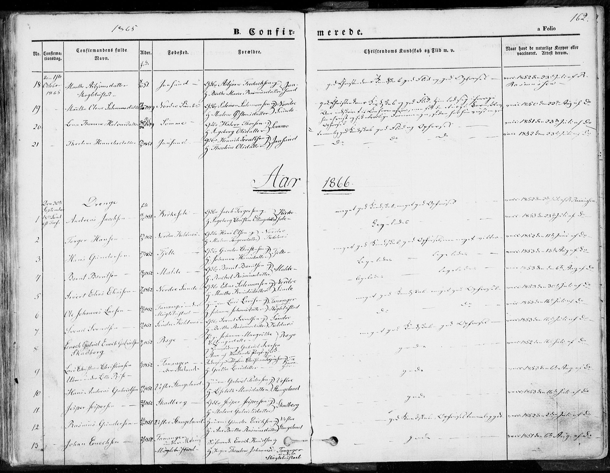 Håland sokneprestkontor, SAST/A-101802/001/30BA/L0007: Parish register (official) no. A 7.1, 1854-1870, p. 162