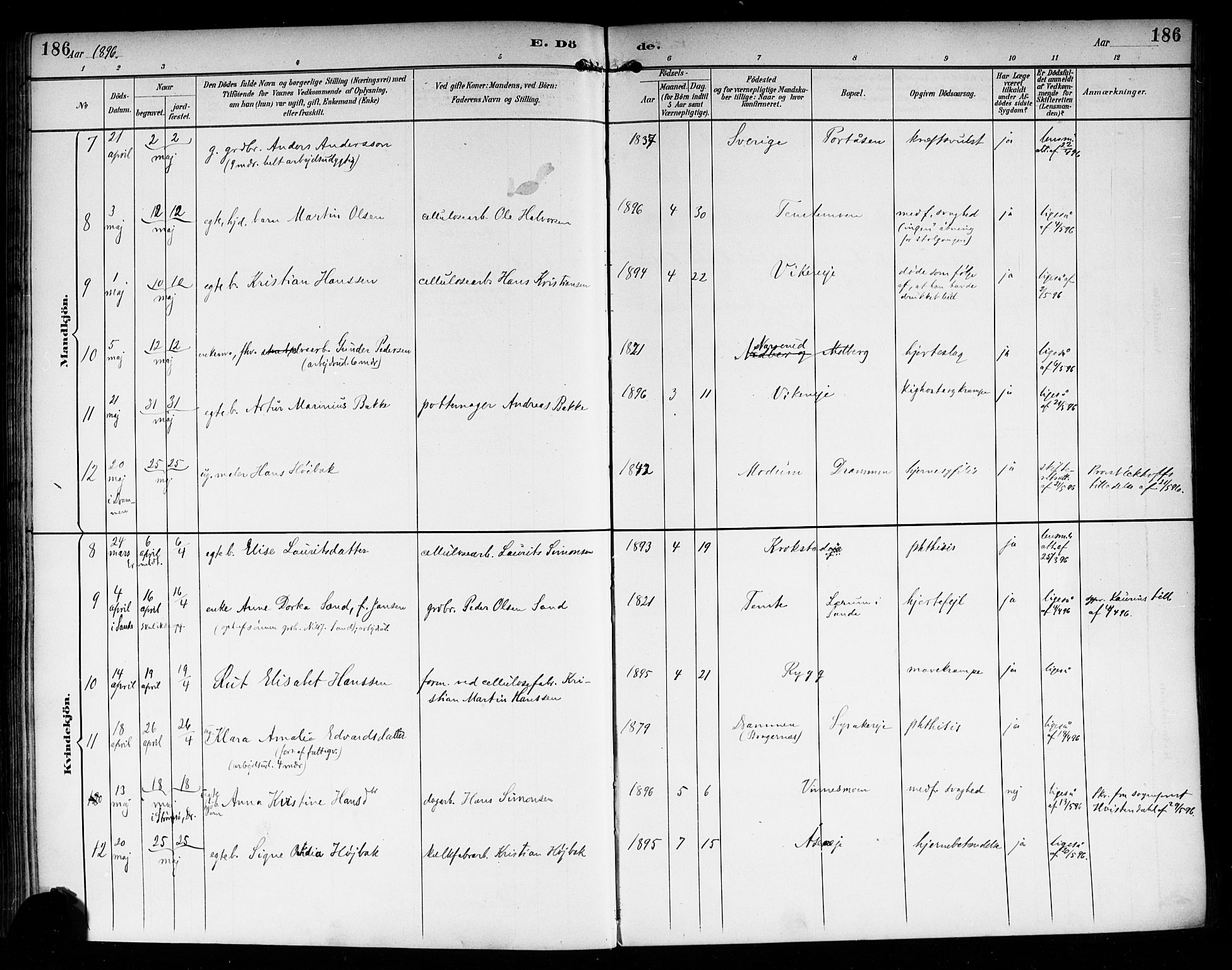 Nedre Eiker kirkebøker, AV/SAKO-A-612/F/Fa/L0004: Parish register (official) no. 4, 1893-1898, p. 186