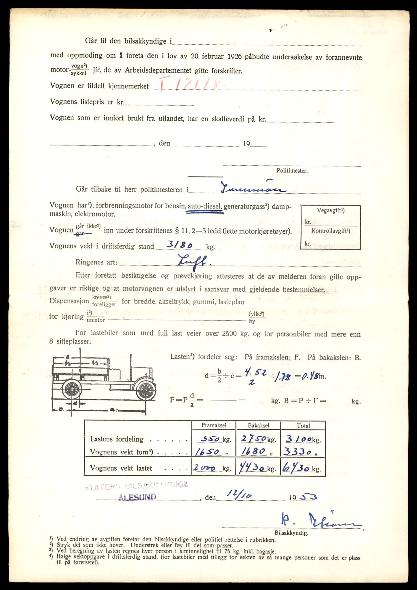 Møre og Romsdal vegkontor - Ålesund trafikkstasjon, AV/SAT-A-4099/F/Fe/L0036: Registreringskort for kjøretøy T 12831 - T 13030, 1927-1998, p. 68