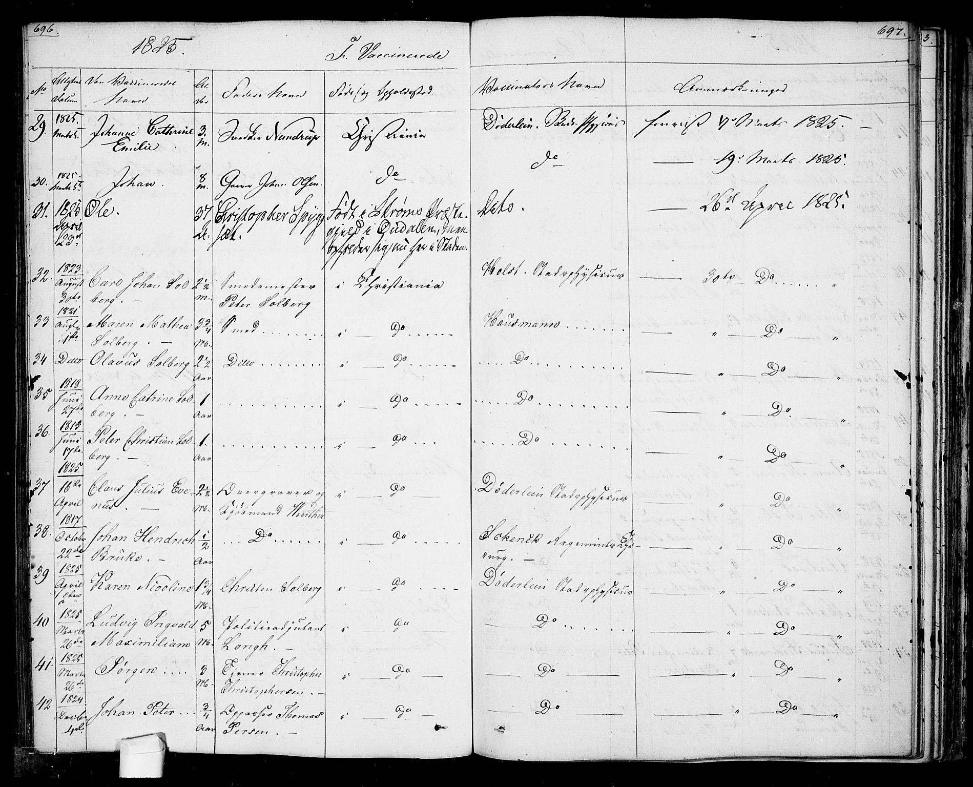 Oslo domkirke Kirkebøker, AV/SAO-A-10752/F/Fa/L0022: Parish register (official) no. 22, 1824-1829, p. 696-697