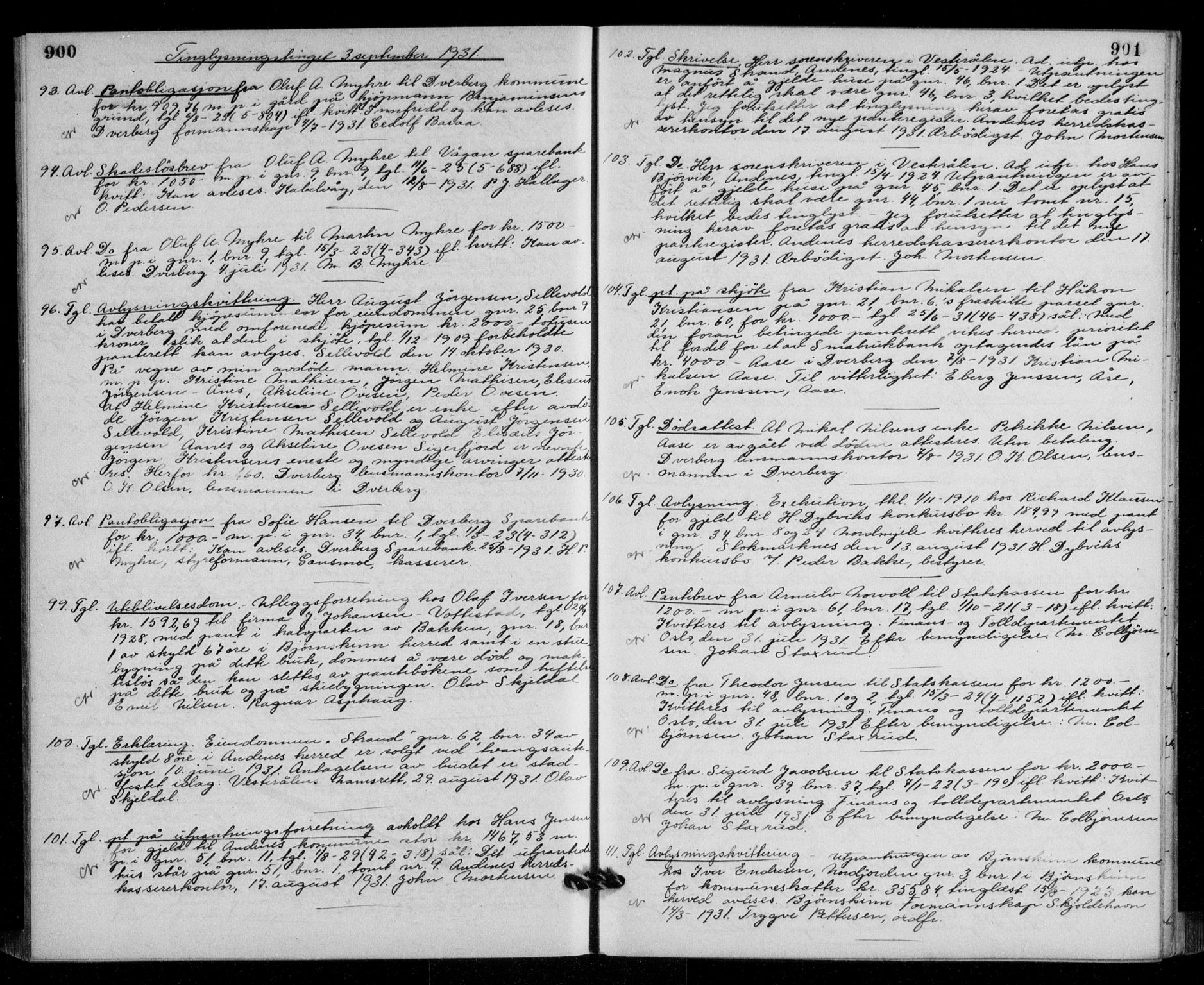 Vesterålen sorenskriveri, SAT/A-4180/1/2/2Ca/L0048: Mortgage book no. 41, 1928-1932, Deed date: 03.09.1931