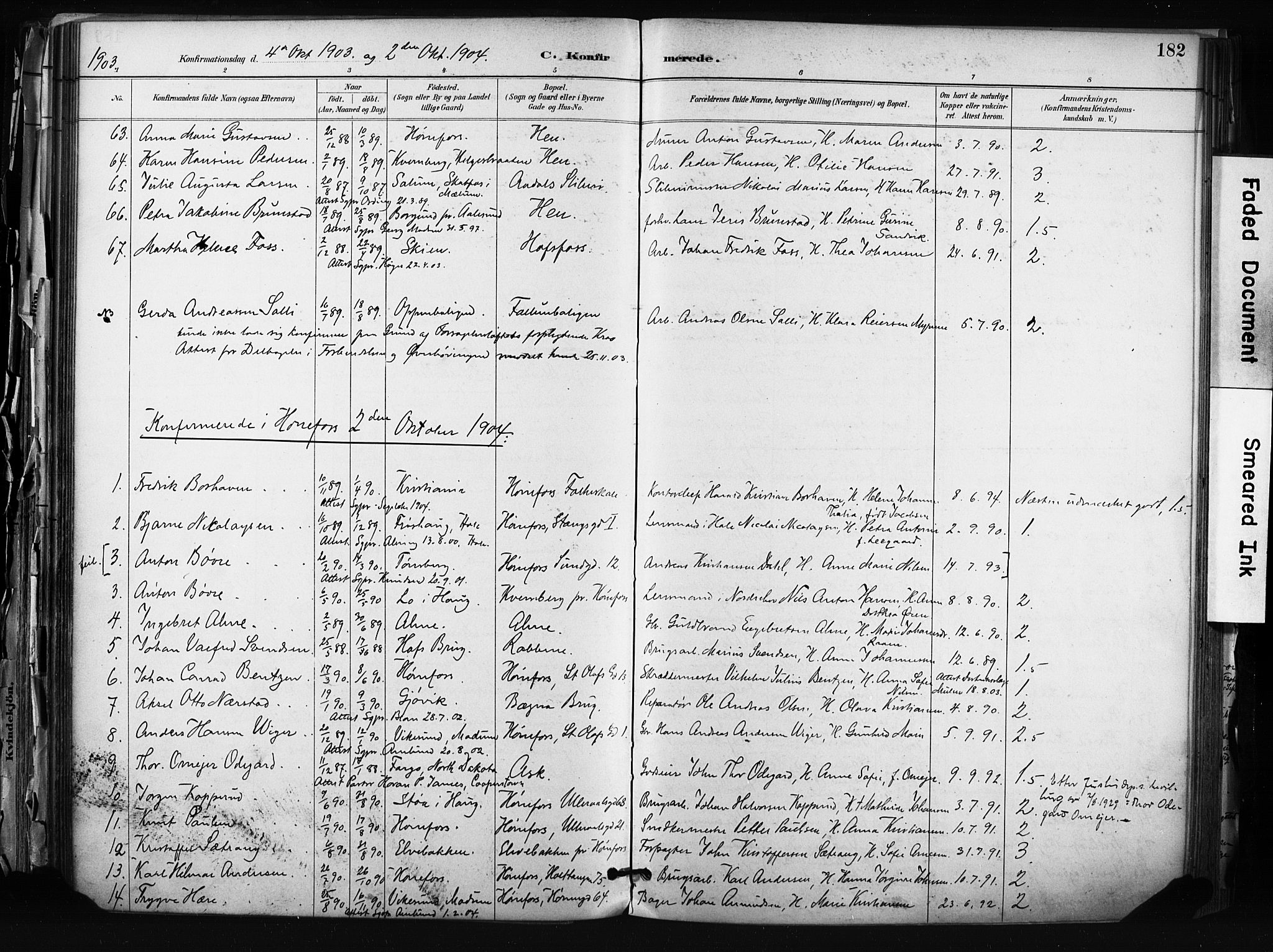 Hønefoss kirkebøker, SAKO/A-609/F/Fa/L0002: Parish register (official) no. 2, 1887-1906, p. 182