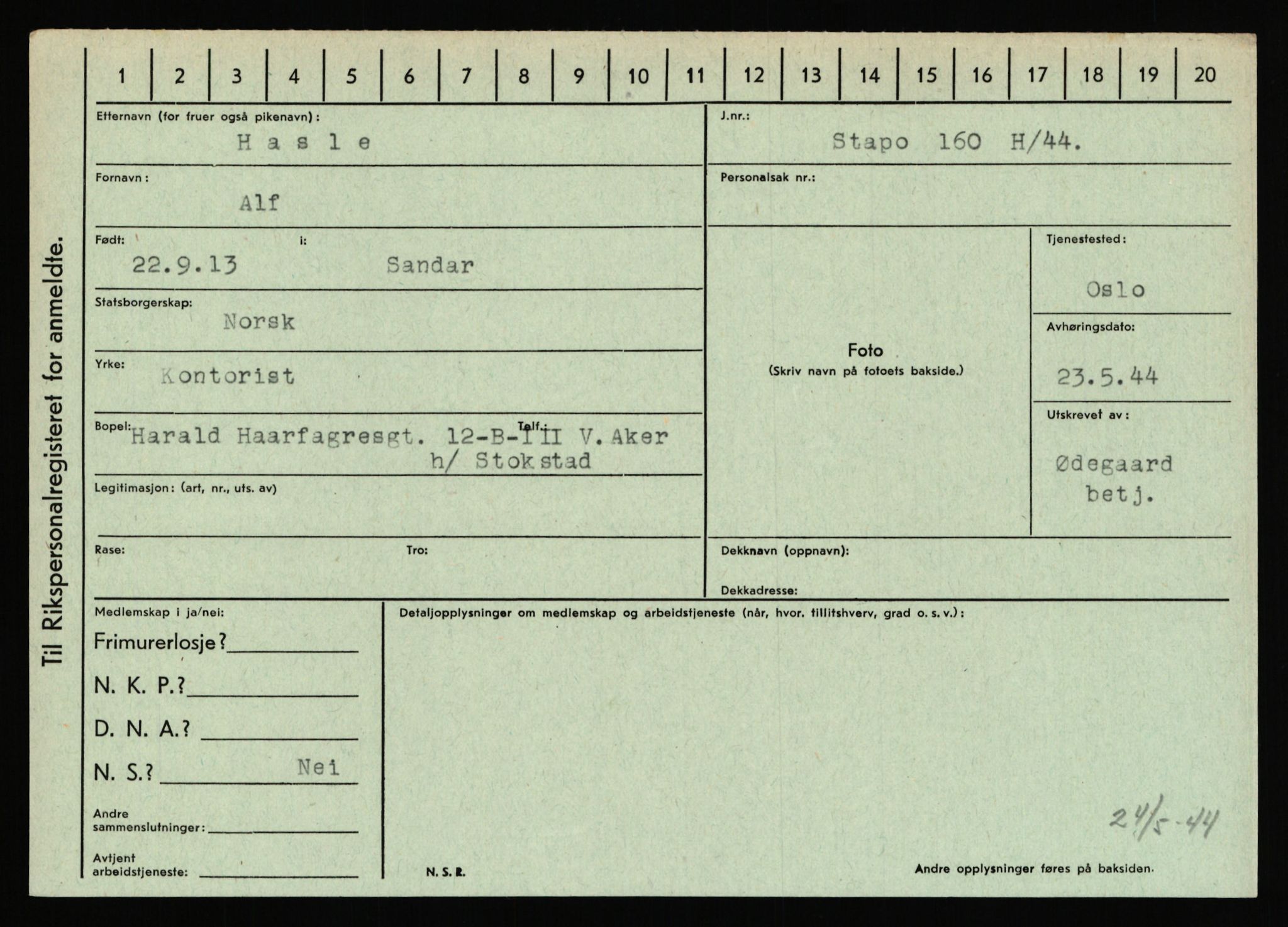 Statspolitiet - Hovedkontoret / Osloavdelingen, AV/RA-S-1329/C/Ca/L0006: Hanche - Hokstvedt, 1943-1945, p. 1982