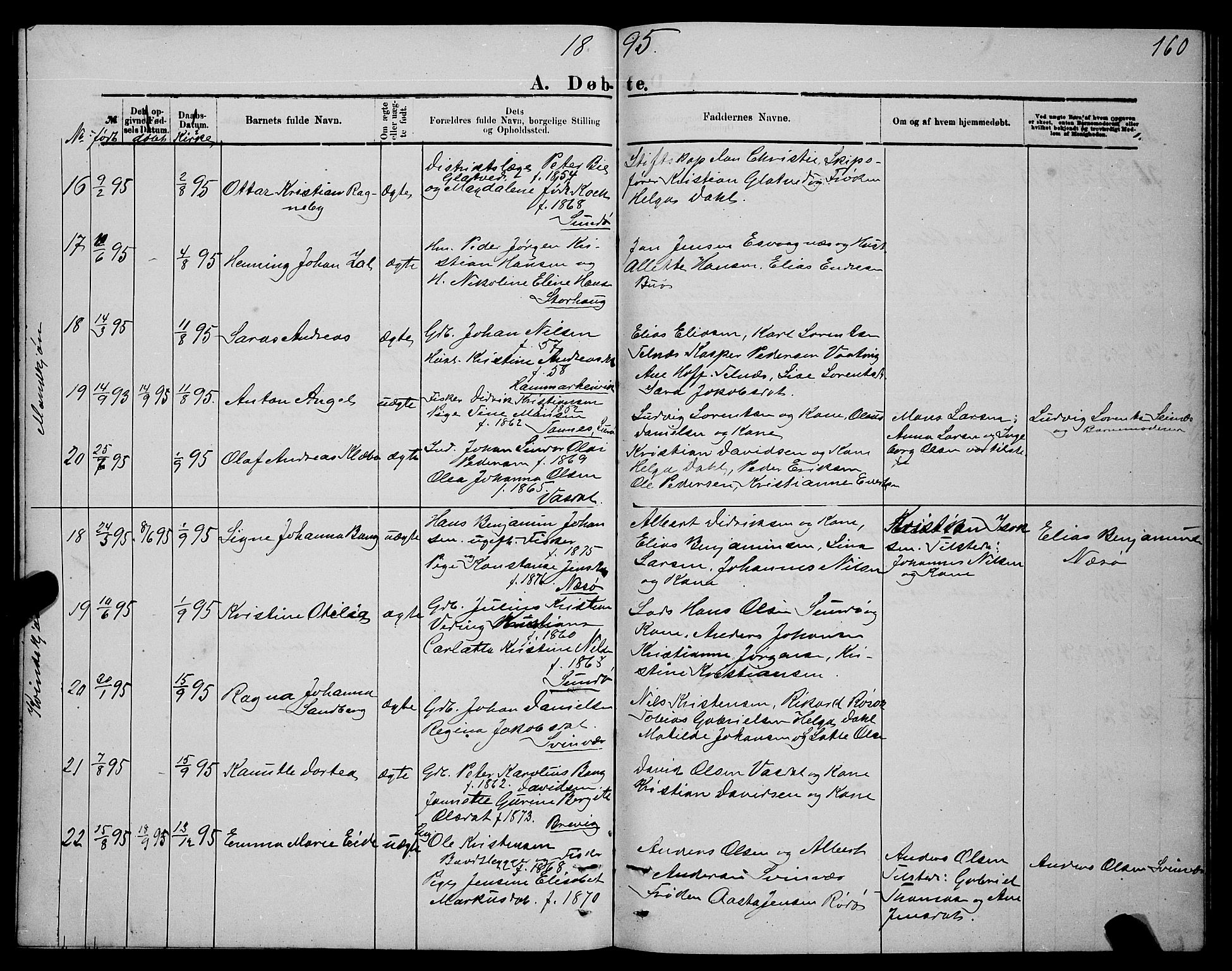 Ministerialprotokoller, klokkerbøker og fødselsregistre - Nordland, AV/SAT-A-1459/841/L0620: Parish register (copy) no. 841C04, 1877-1896, p. 160