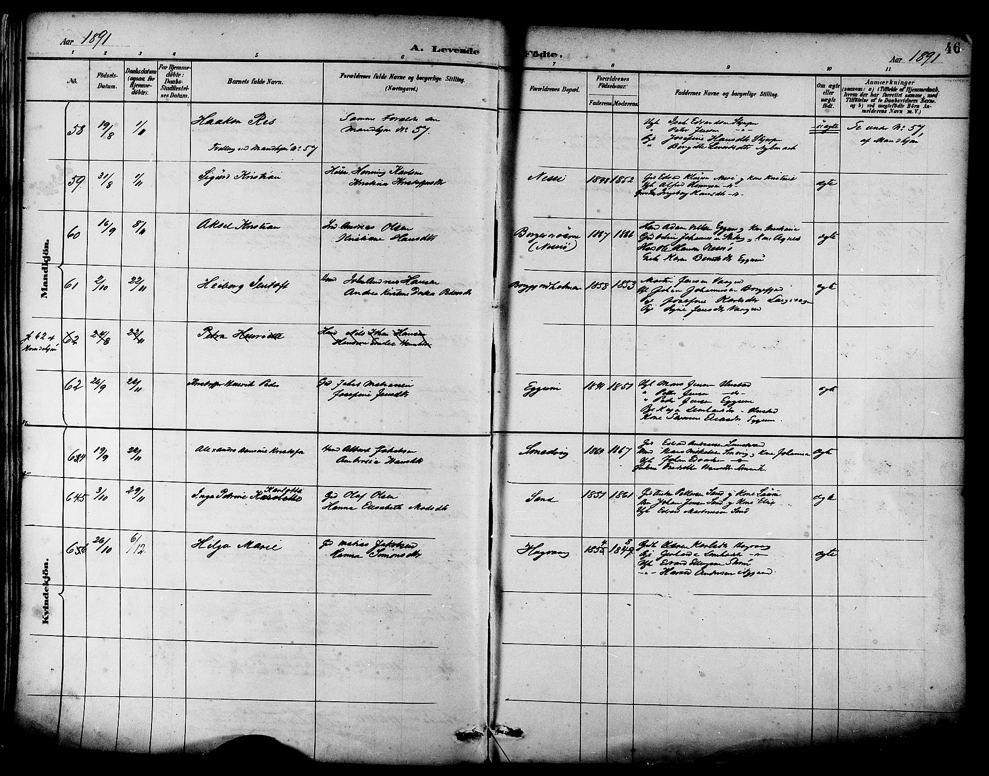 Ministerialprotokoller, klokkerbøker og fødselsregistre - Nordland, SAT/A-1459/880/L1133: Parish register (official) no. 880A07, 1888-1898, p. 46