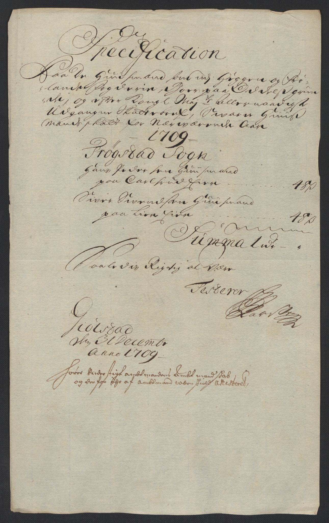 Rentekammeret inntil 1814, Reviderte regnskaper, Fogderegnskap, AV/RA-EA-4092/R07/L0301: Fogderegnskap Rakkestad, Heggen og Frøland, 1709, p. 197