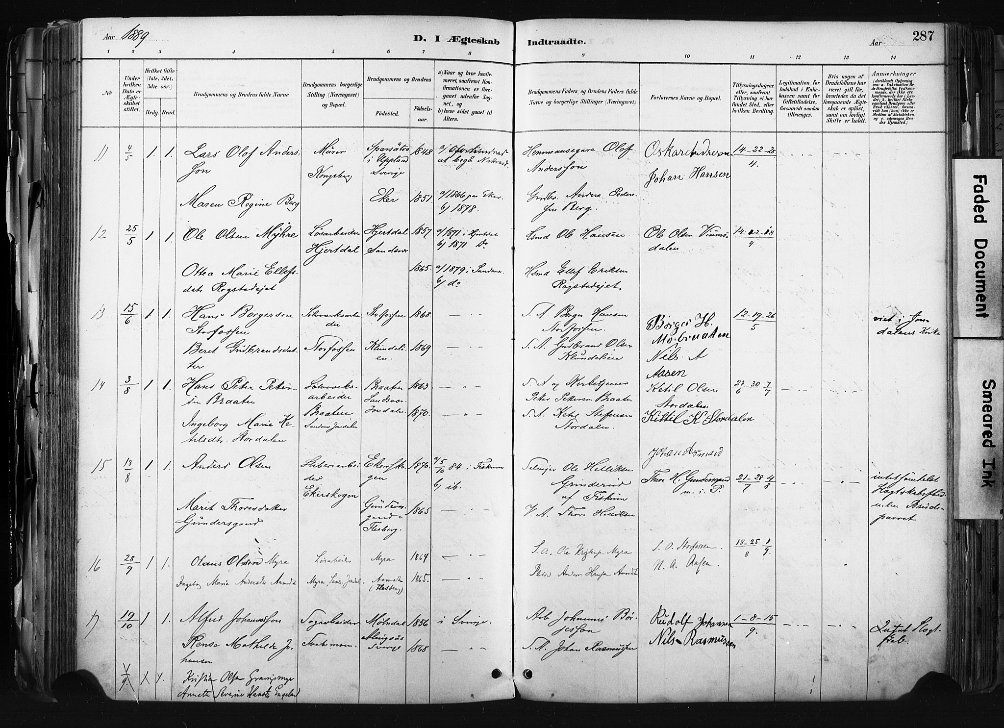 Kongsberg kirkebøker, AV/SAKO-A-22/F/Fb/L0002: Parish register (official) no. II 2, 1886-1896, p. 287