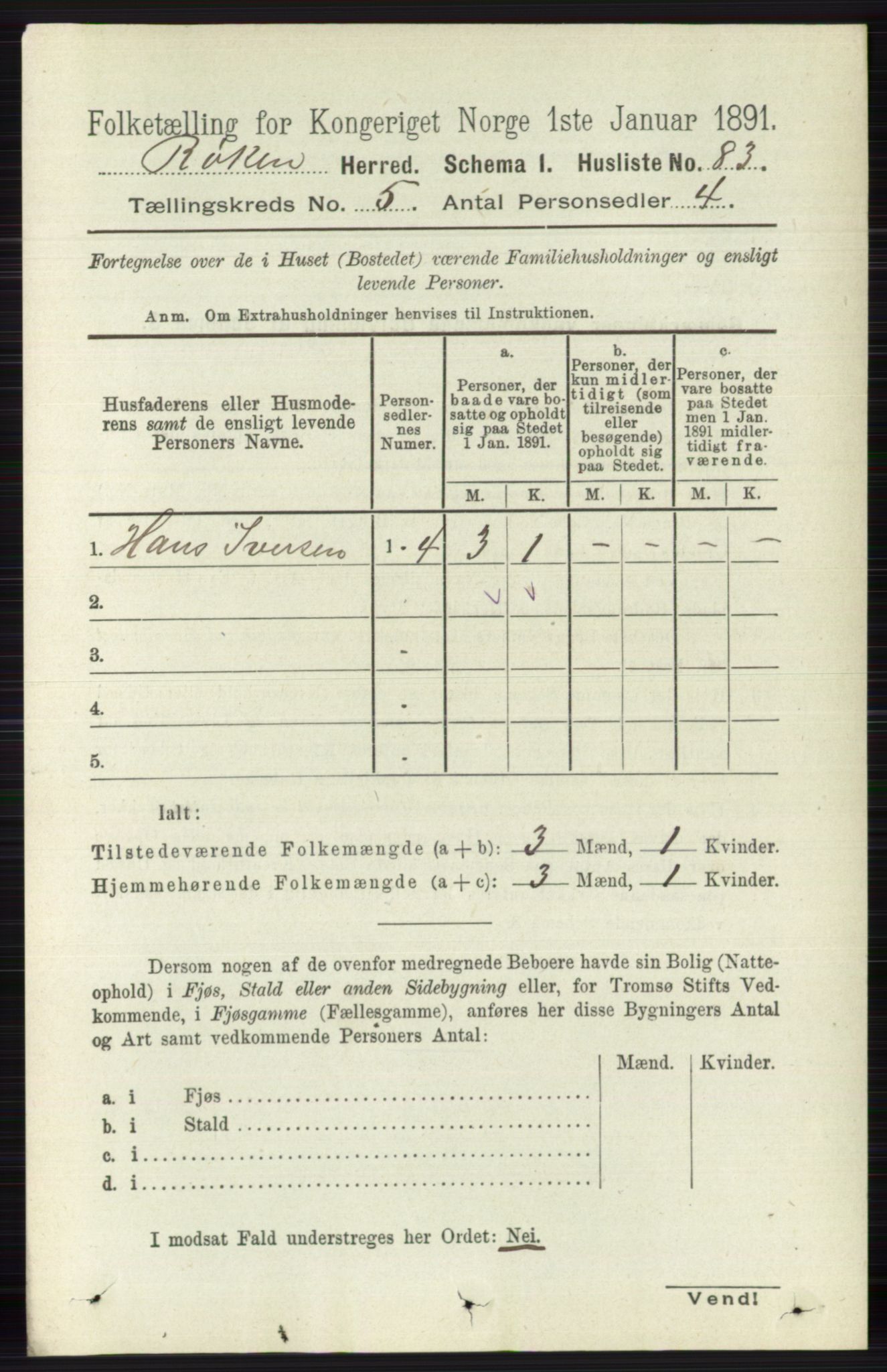 RA, 1891 census for 0627 Røyken, 1891, p. 2847