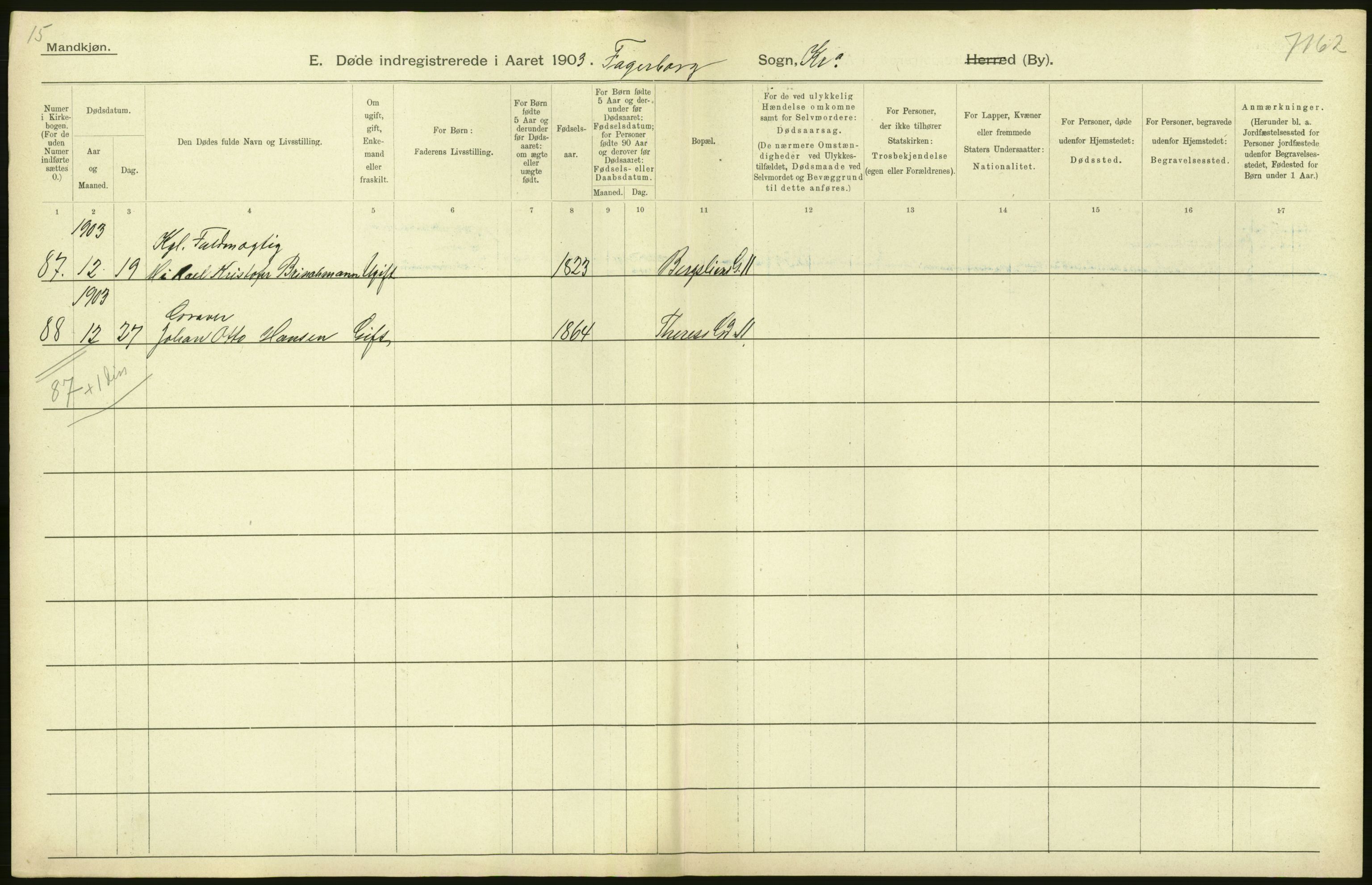 Statistisk sentralbyrå, Sosiodemografiske emner, Befolkning, AV/RA-S-2228/D/Df/Dfa/Dfaa/L0004: Kristiania: Gifte, døde, 1903, p. 32