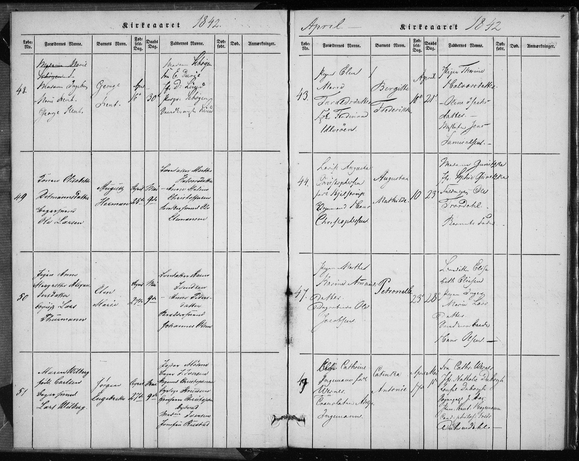 Rikshospitalet prestekontor Kirkebøker, AV/SAO-A-10309b/K/L0001/0002: Baptism register no. 1.2, 1842-1847, p. 4