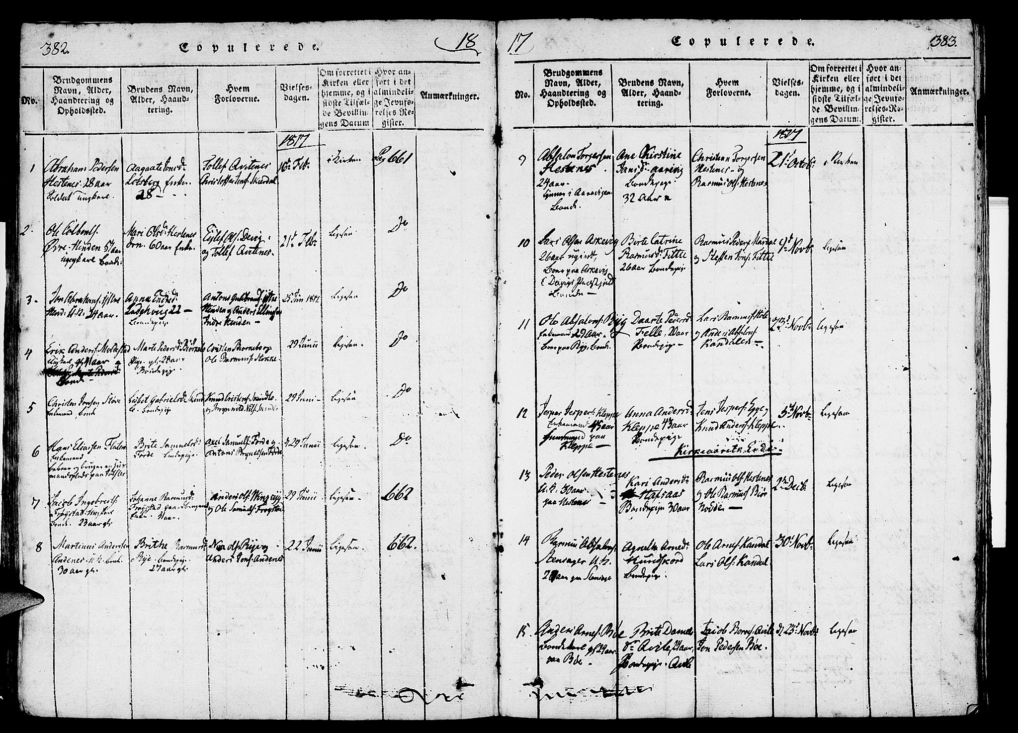 Gloppen sokneprestembete, AV/SAB-A-80101/H/Haa/Haaa/L0006: Parish register (official) no. A 6, 1816-1826, p. 382-383