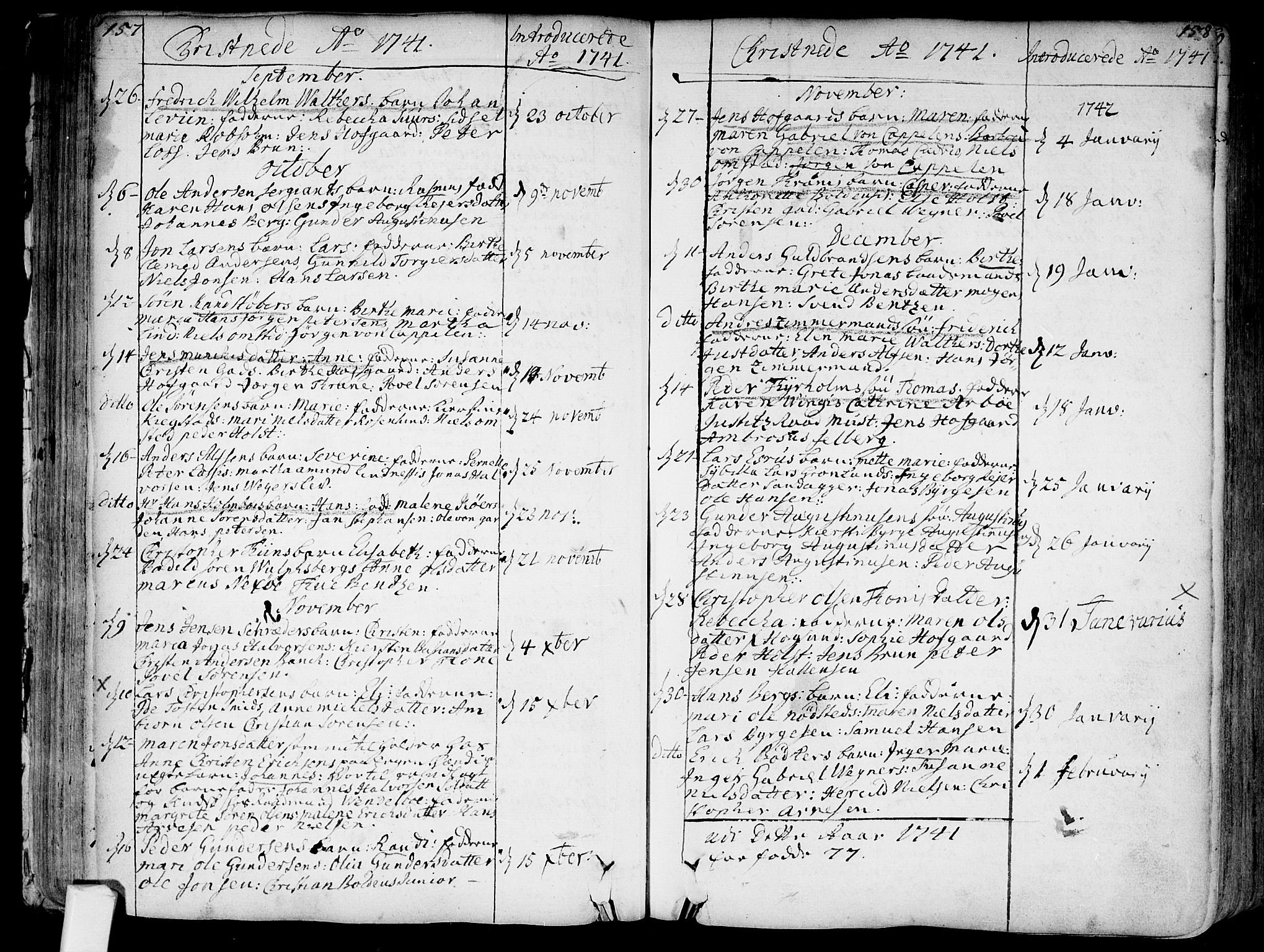 Bragernes kirkebøker, AV/SAKO-A-6/F/Fa/L0004: Parish register (official) no. I 4, 1734-1759, p. 157-158