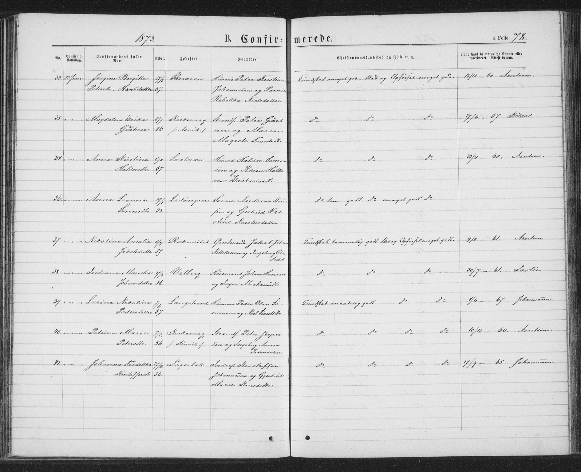 Ministerialprotokoller, klokkerbøker og fødselsregistre - Nordland, AV/SAT-A-1459/874/L1074: Parish register (copy) no. 874C03, 1870-1876, p. 78