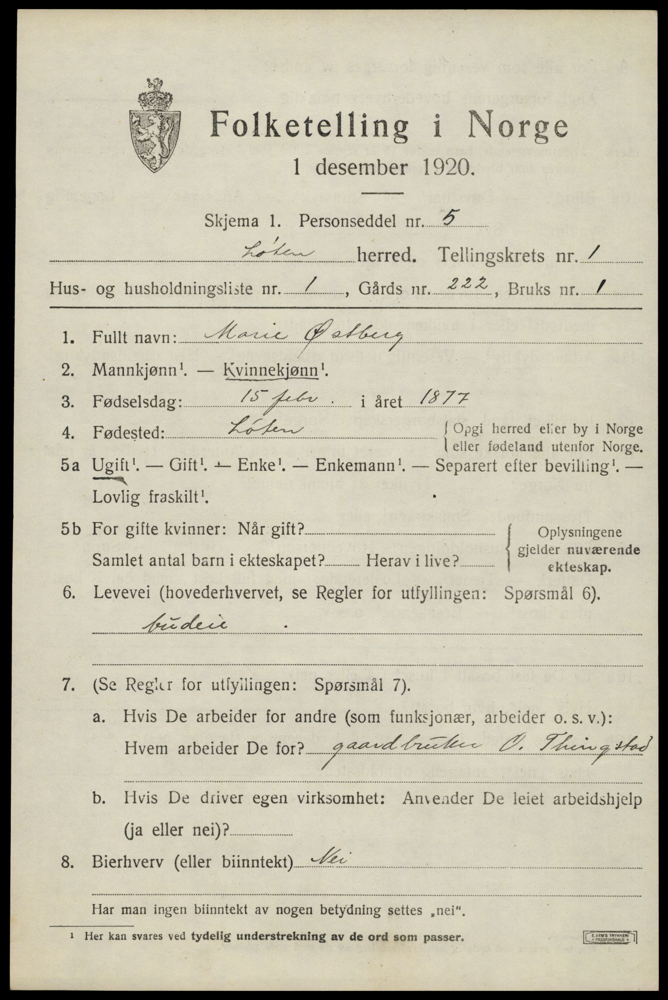 SAH, 1920 census for Løten, 1920, p. 2335