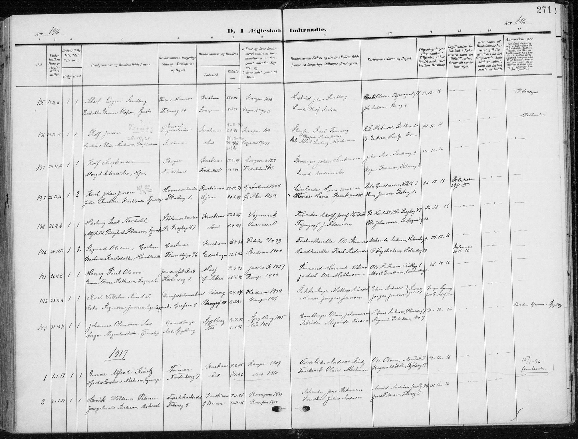 Kampen prestekontor Kirkebøker, SAO/A-10853/F/Fa/L0011: Parish register (official) no. I 11, 1907-1917, p. 271