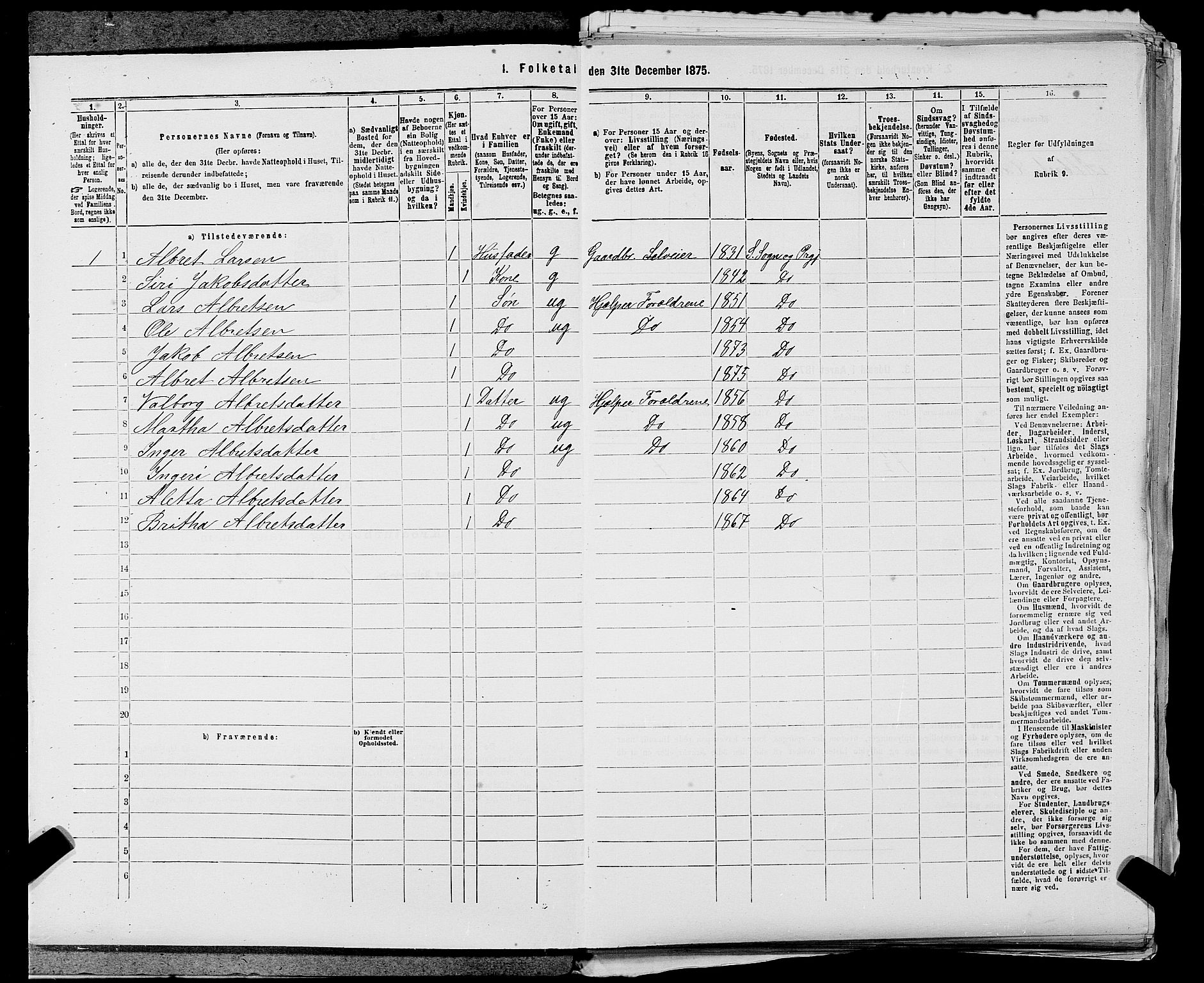 SAST, 1875 census for 1134P Suldal, 1875, p. 34