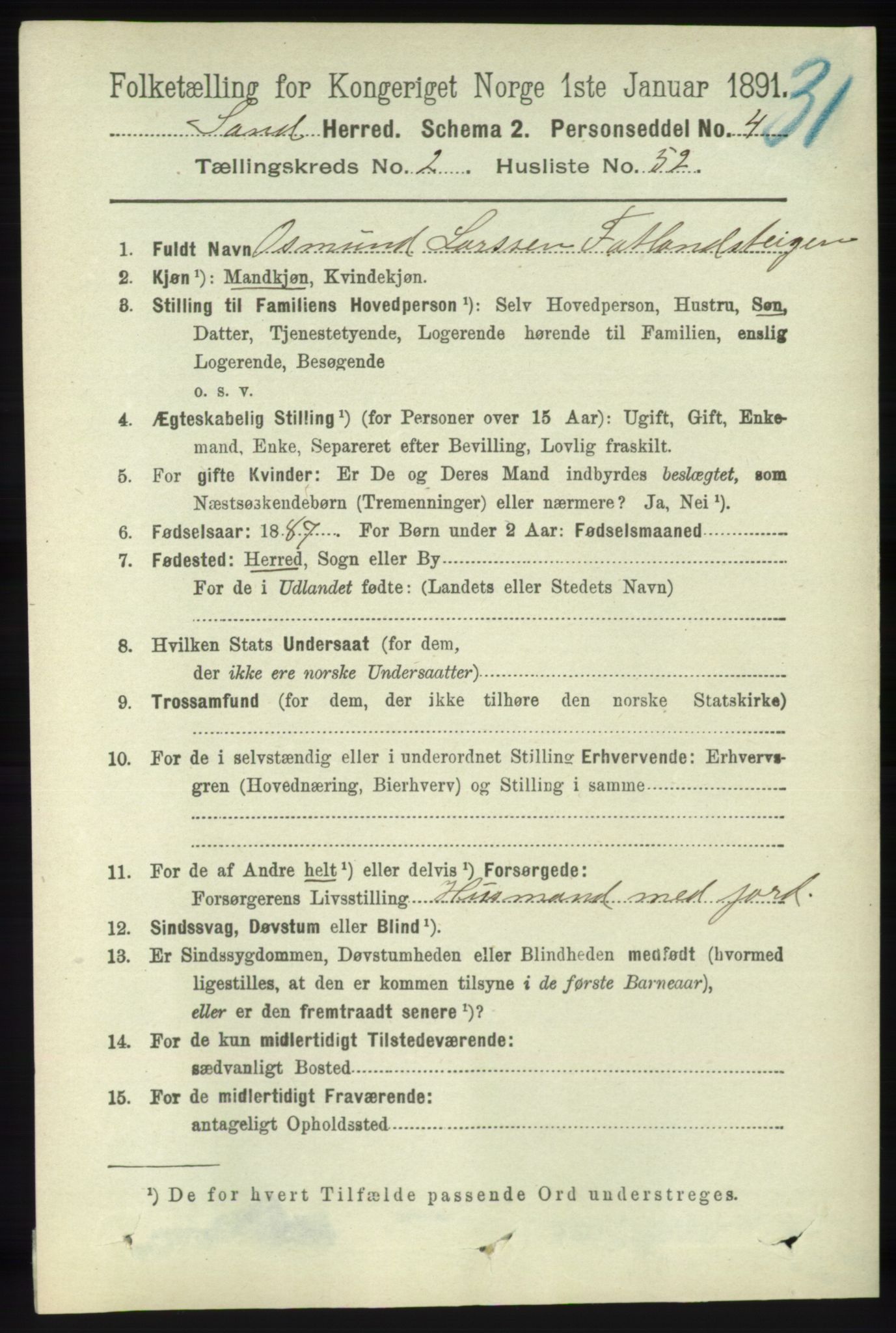 RA, 1891 census for 1136 Sand, 1891, p. 575